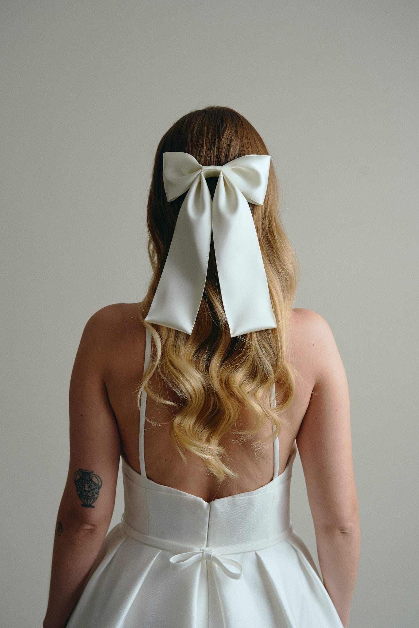 Valeria ivory satin bridal hair bow clip