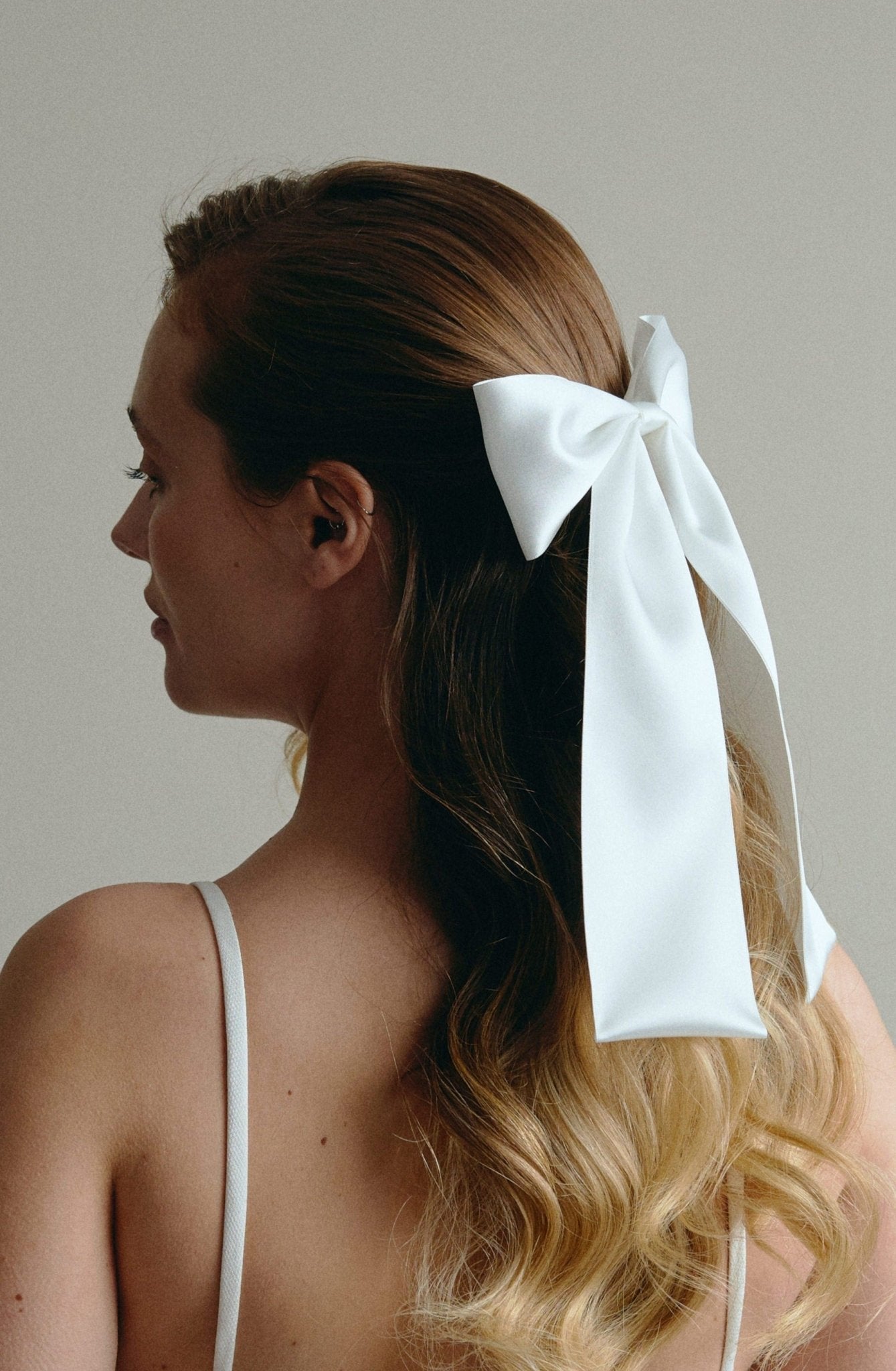 Valentina white satin hair bow clip