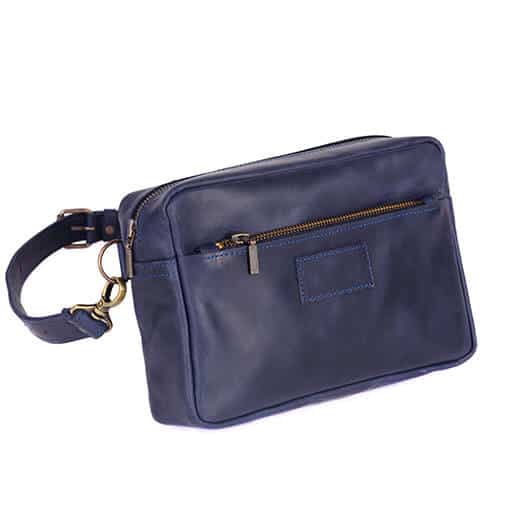 Bolsa Tiracolo em Couro com Zíper Azul