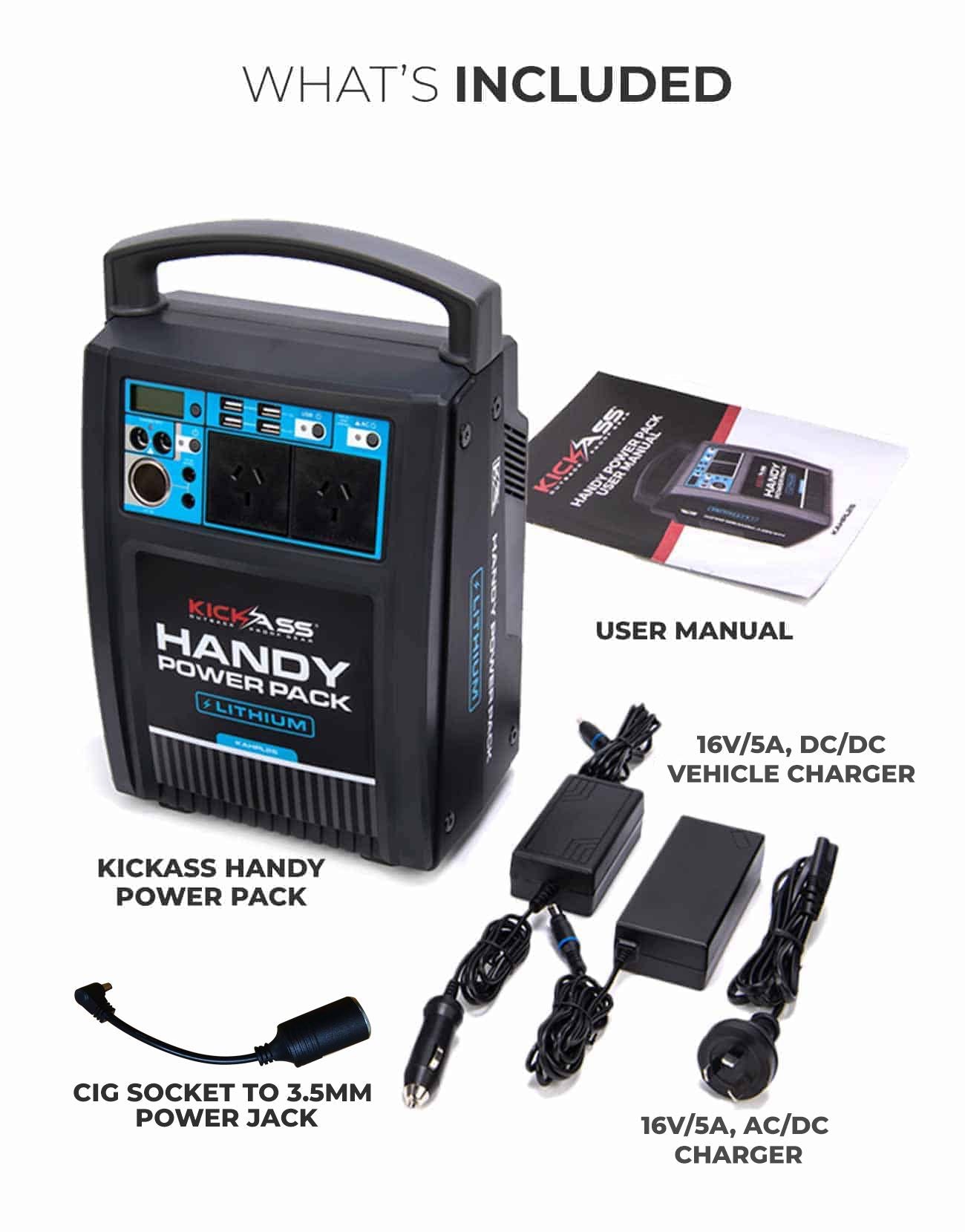 KICKASS Handy Pack Lithium 26 - Built-in Inverter & Accessory Sockets