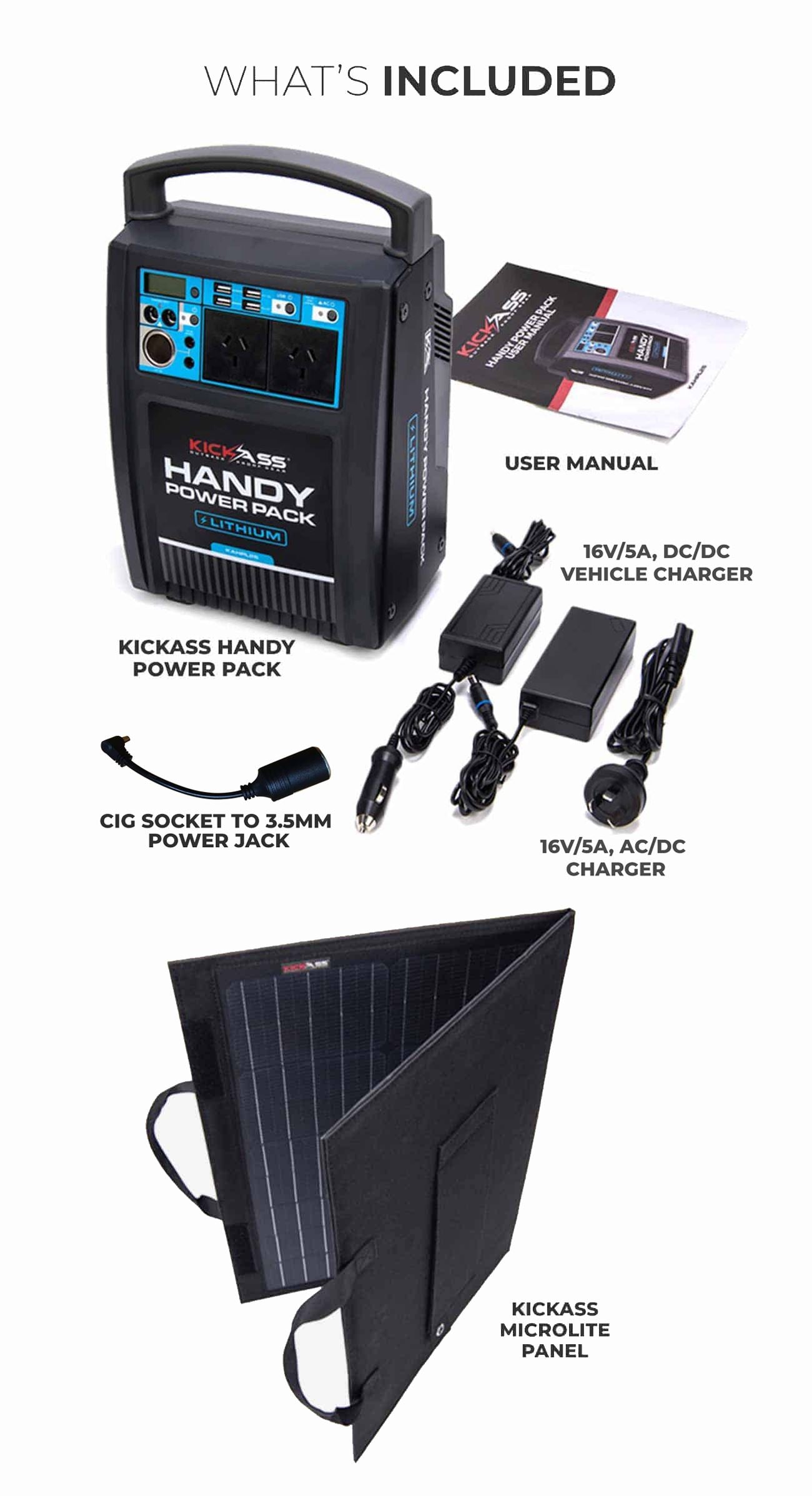 KICKASS Handy Pack Lithium 26 - KickAss 50W Fold Up Microlite Panel