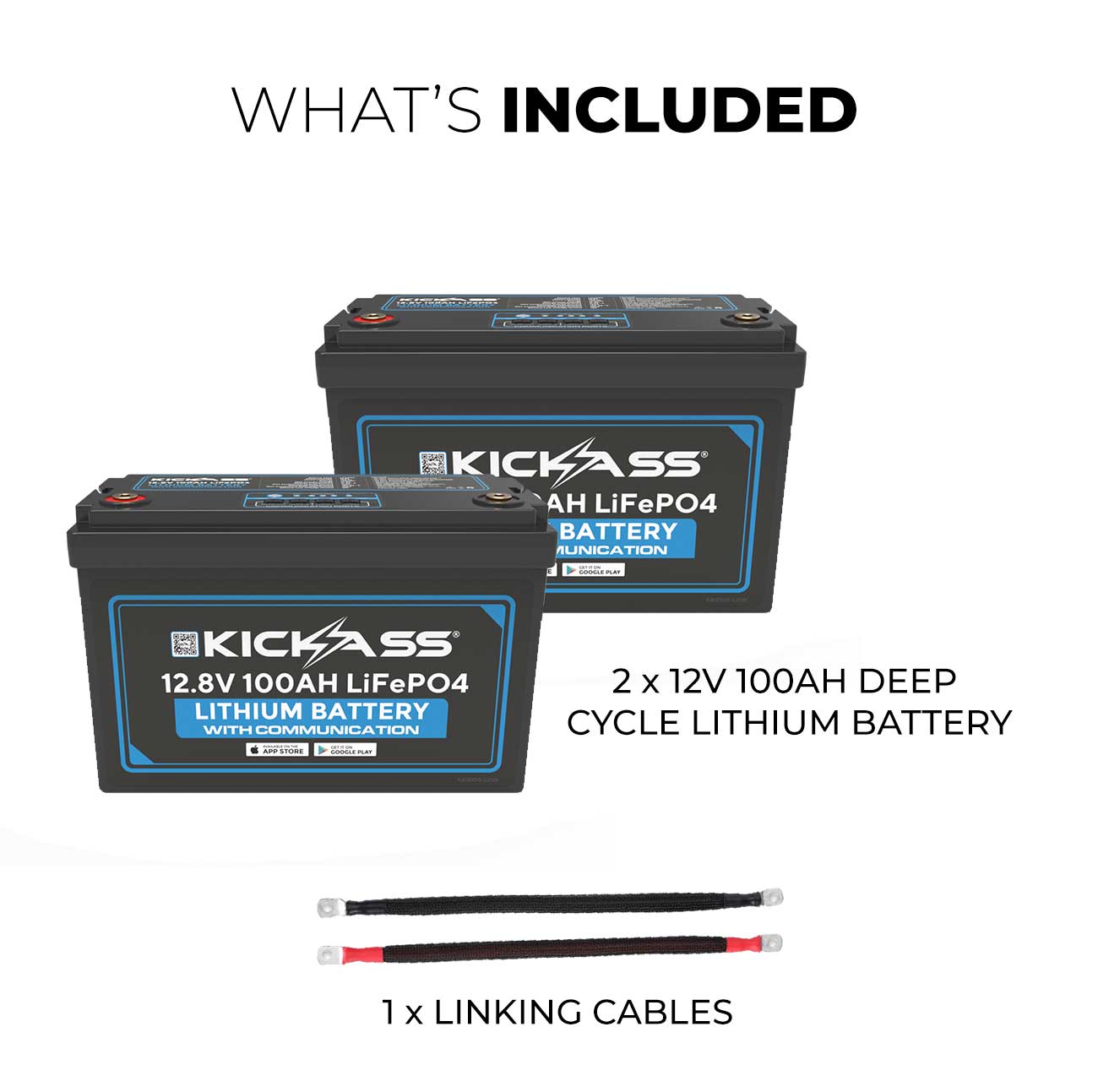 KickAss 12V 100AH Deep Cycle Lithium Battery 2 Pack