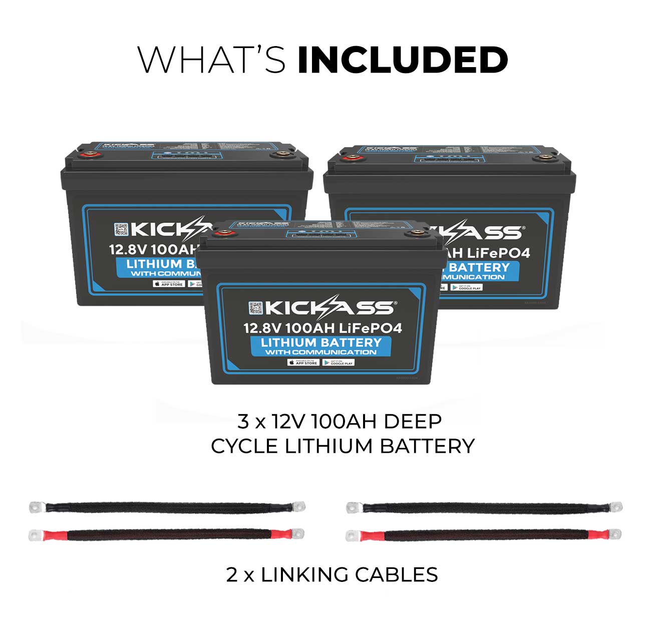 KickAss 12V 100AH Deep Cycle Lithium Battery 2 Pack