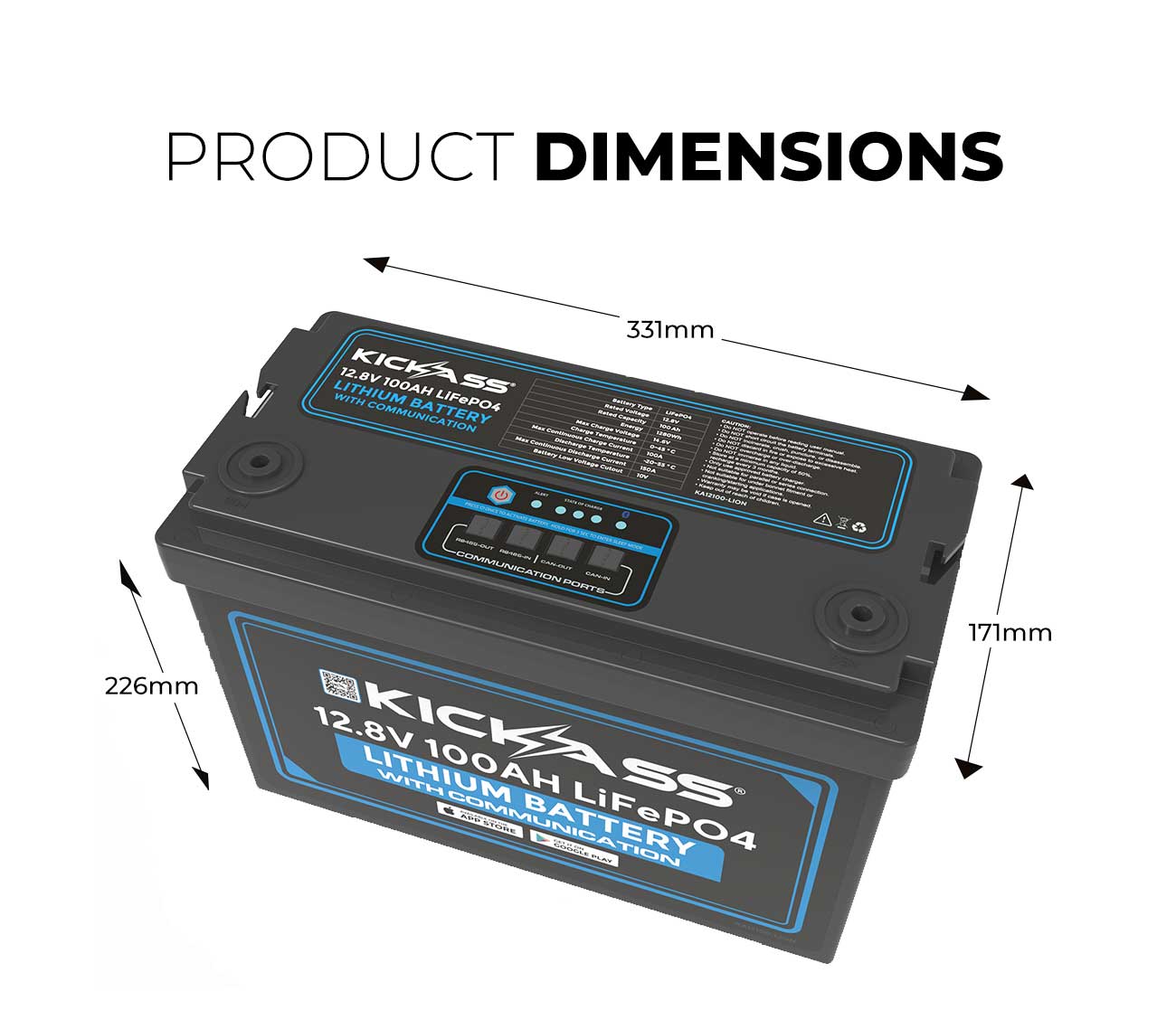 KickAss 12V 100AH Deep Cycle Lithium Battery With Communication