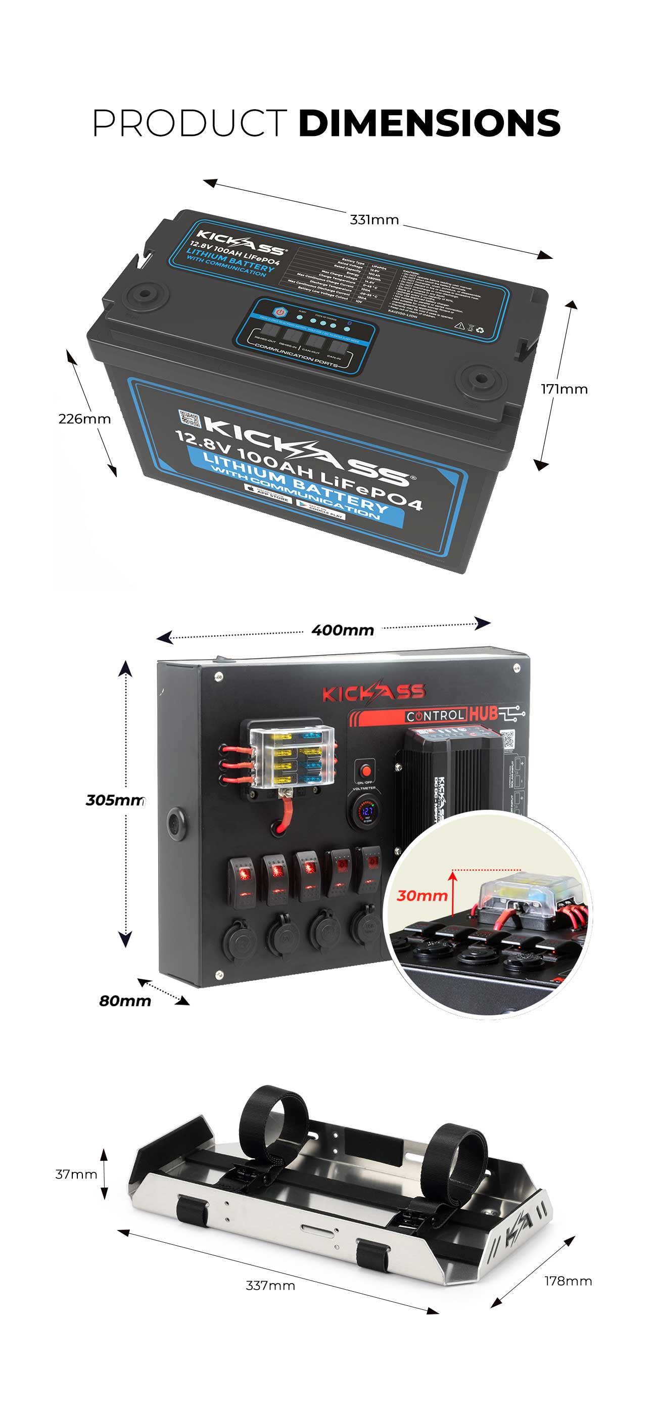 KickAss 100Ah 12V Lithium Battery with Control Hub Package