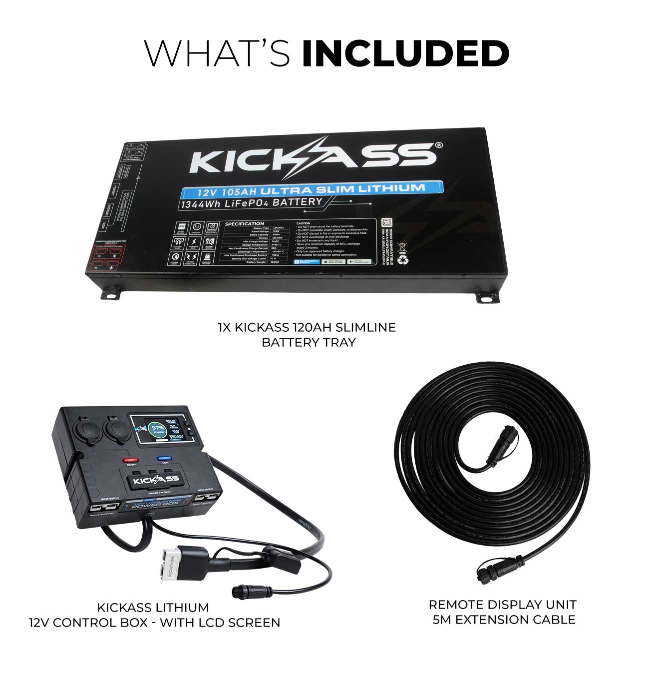 KickAss Ultra Slim 105AH Lithium Battery with Bluetooth Essentials Bundle