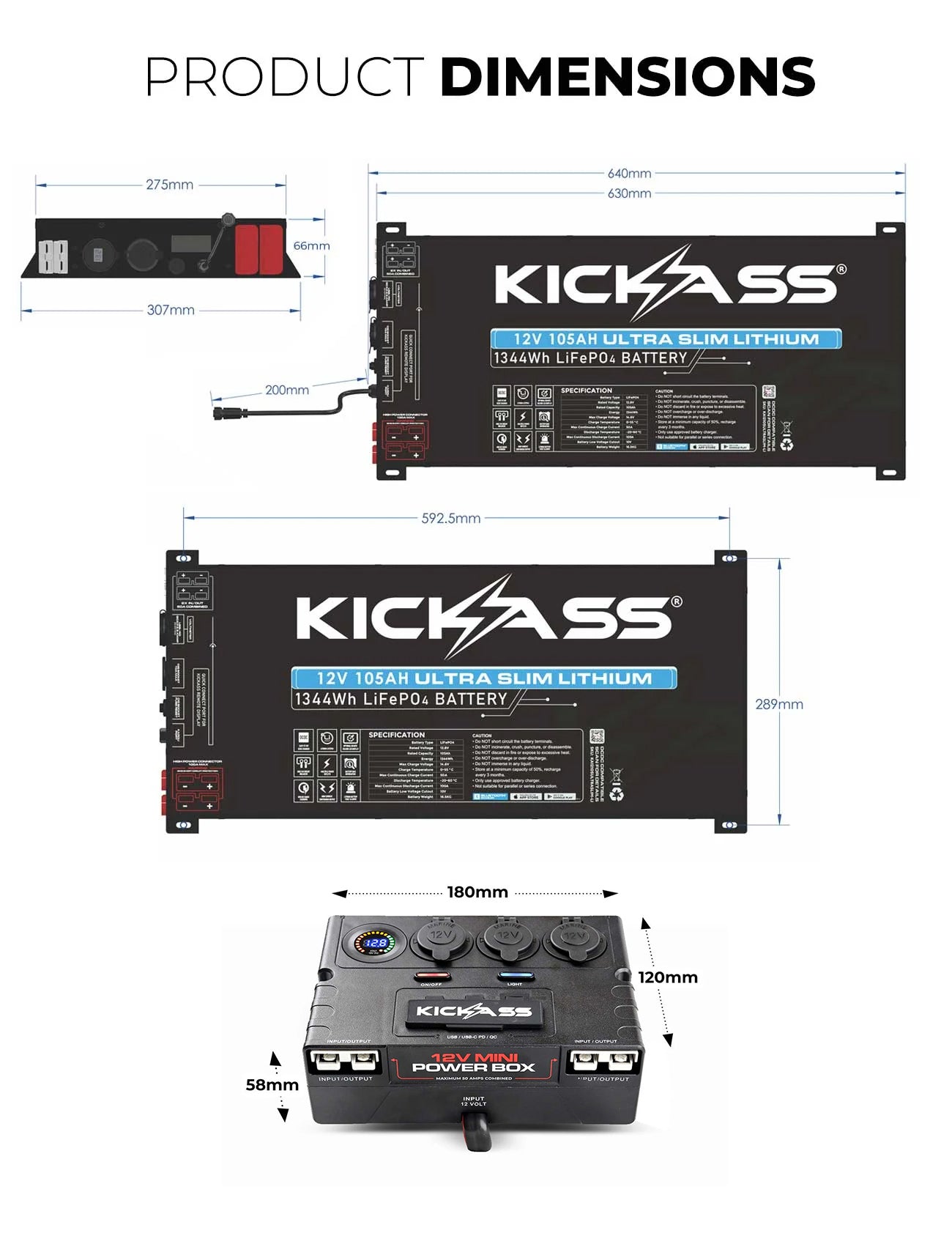 KickAss Ultra Slim 105AH Lithium Battery Value Bundle