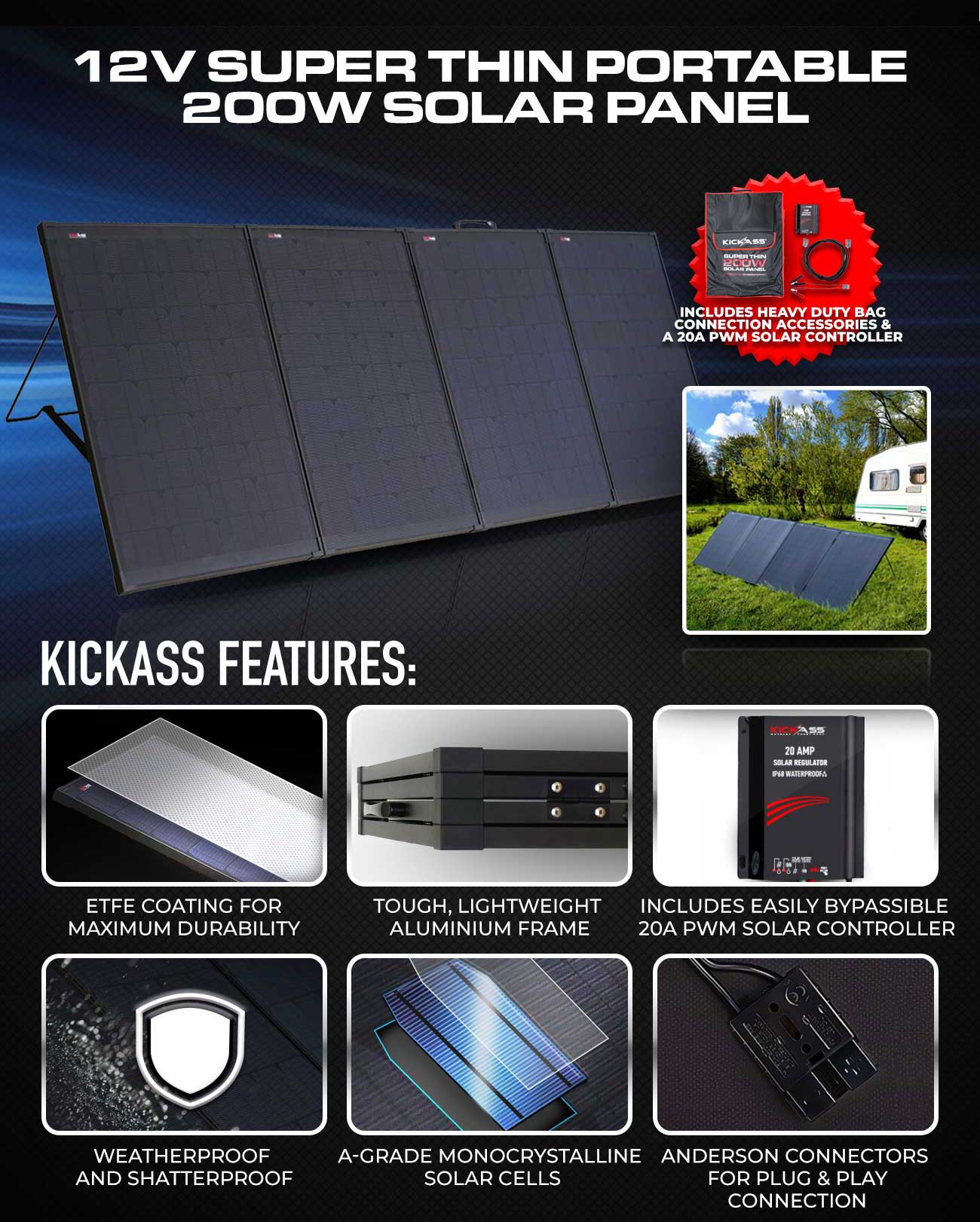 KickAss 12V 105AH Ultra Slim LiFePO4 Lithium Battery Complete Bundle