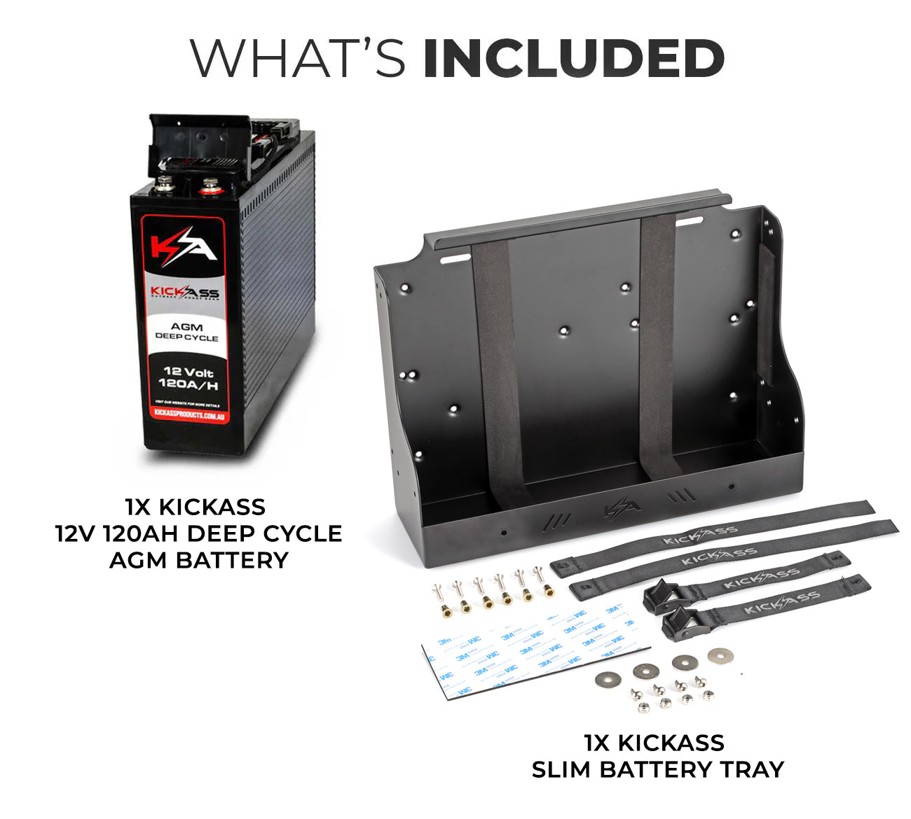 KA12120SLIMTRAYKIT - KICKASS 12V 120AH Deep Cycle AGM Battery with Battery Tray