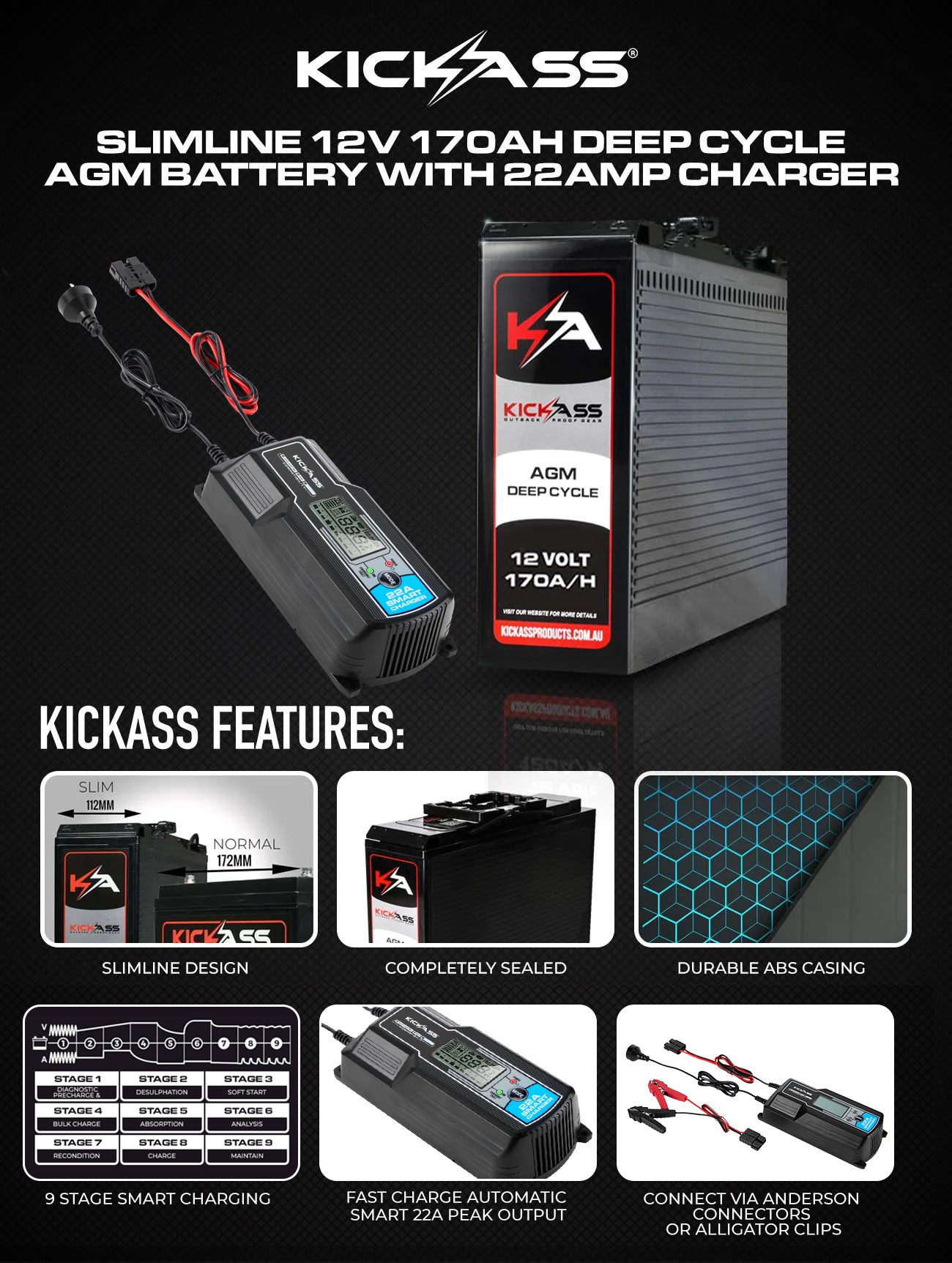 12V 120AH Slim Deep Cycle AGM Battery with 12AMP Charger