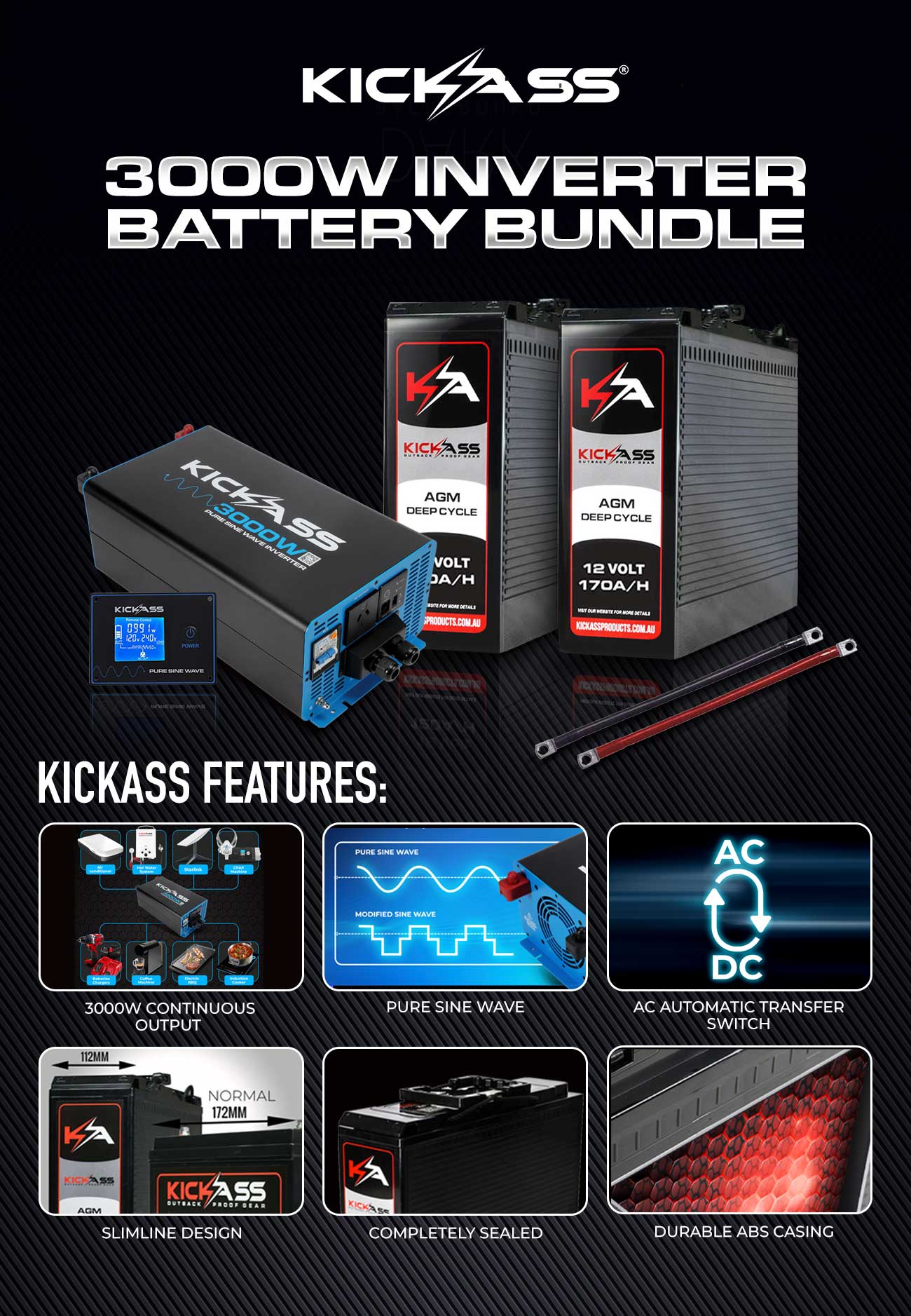 KickAss 2000W Inverter Battery Bundle