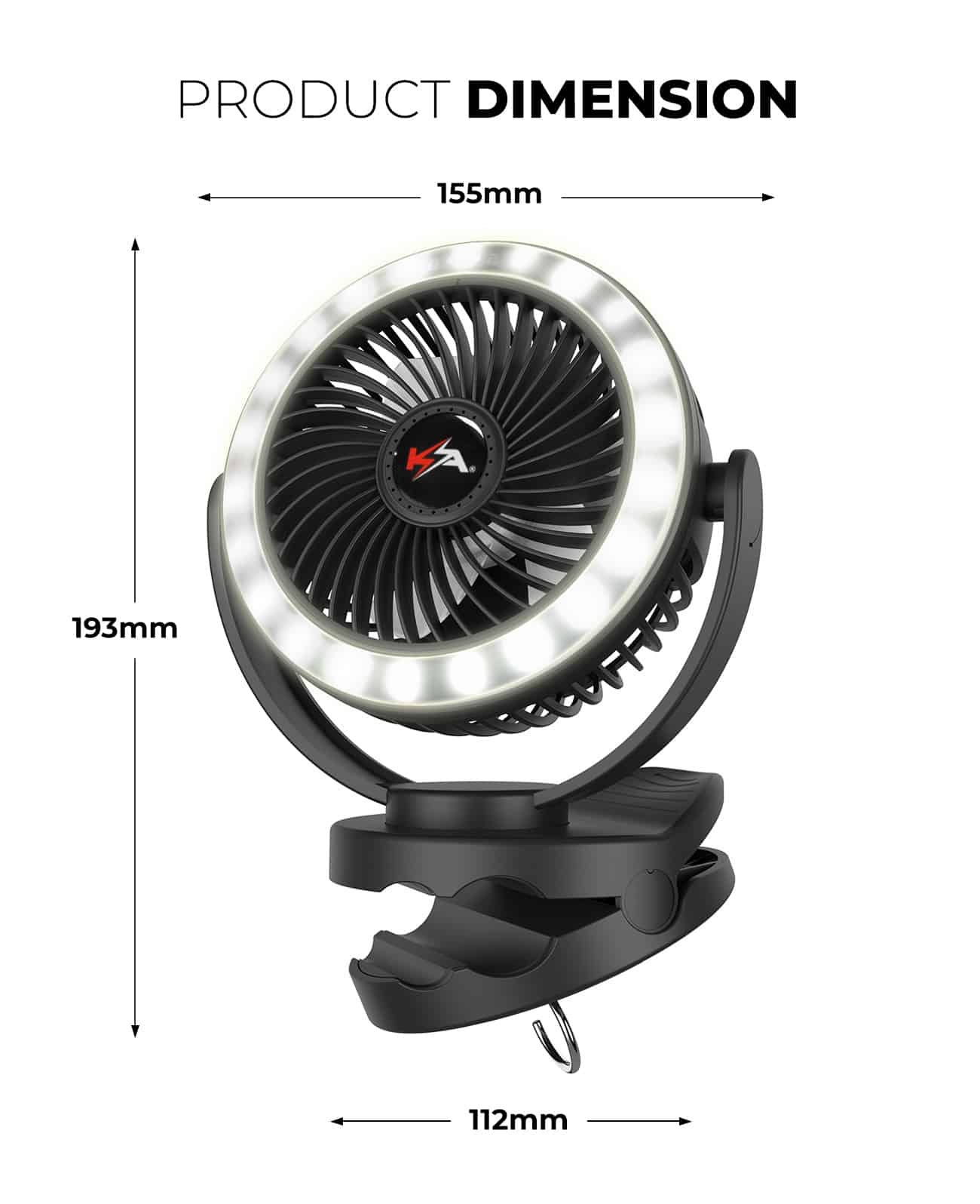KickAss Portable 5V Clip Fan with White LED Light