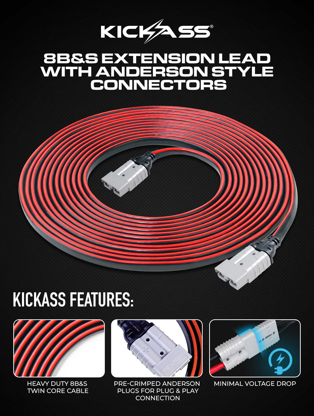 KickAss 8B&S 10 Metre Extension Lead With Anderson Style Connectors