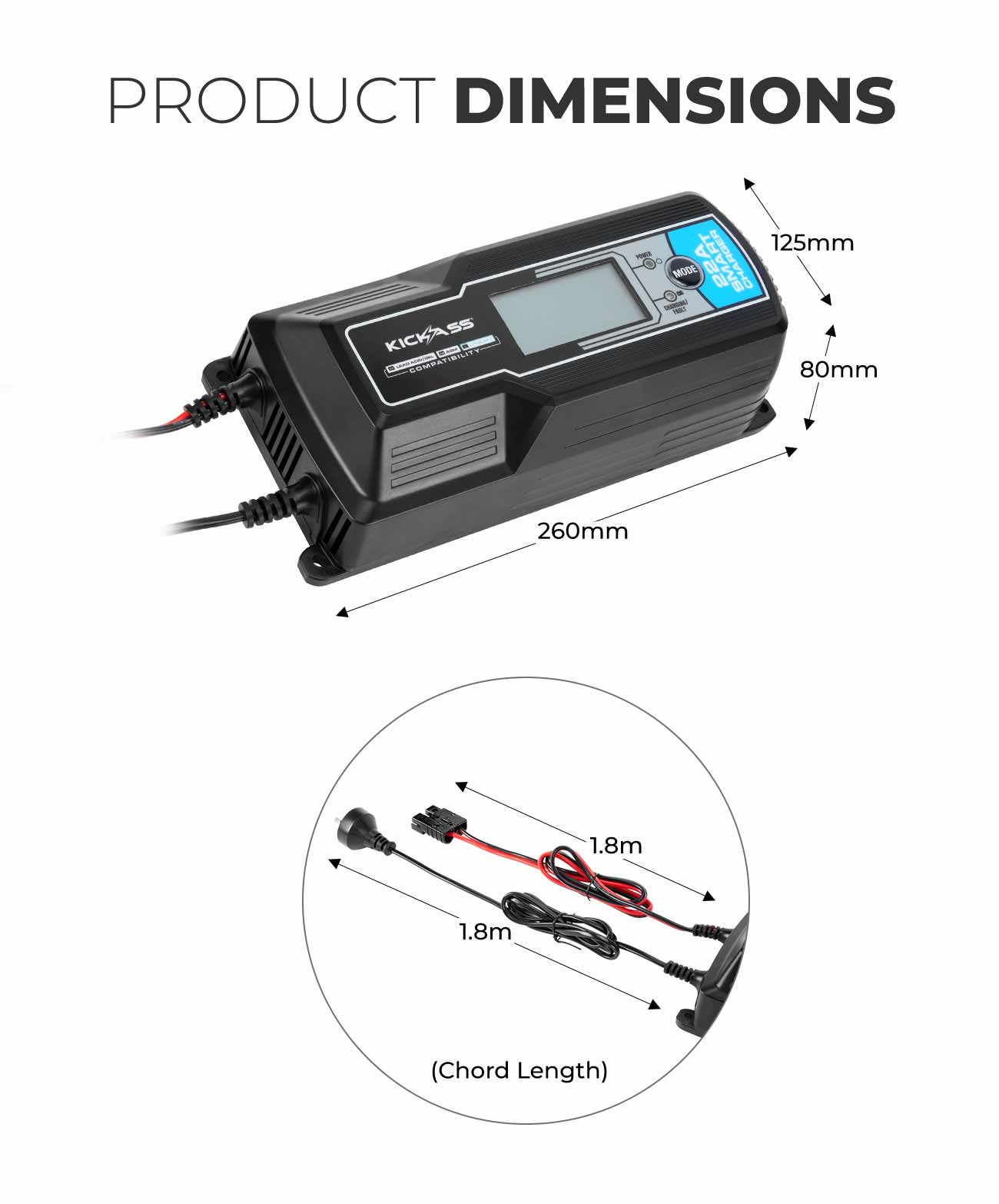 KICKASS 12V 22 Amp - 9 Stage Automatic Battery Charger for STD, AGM & Lithium Batteries