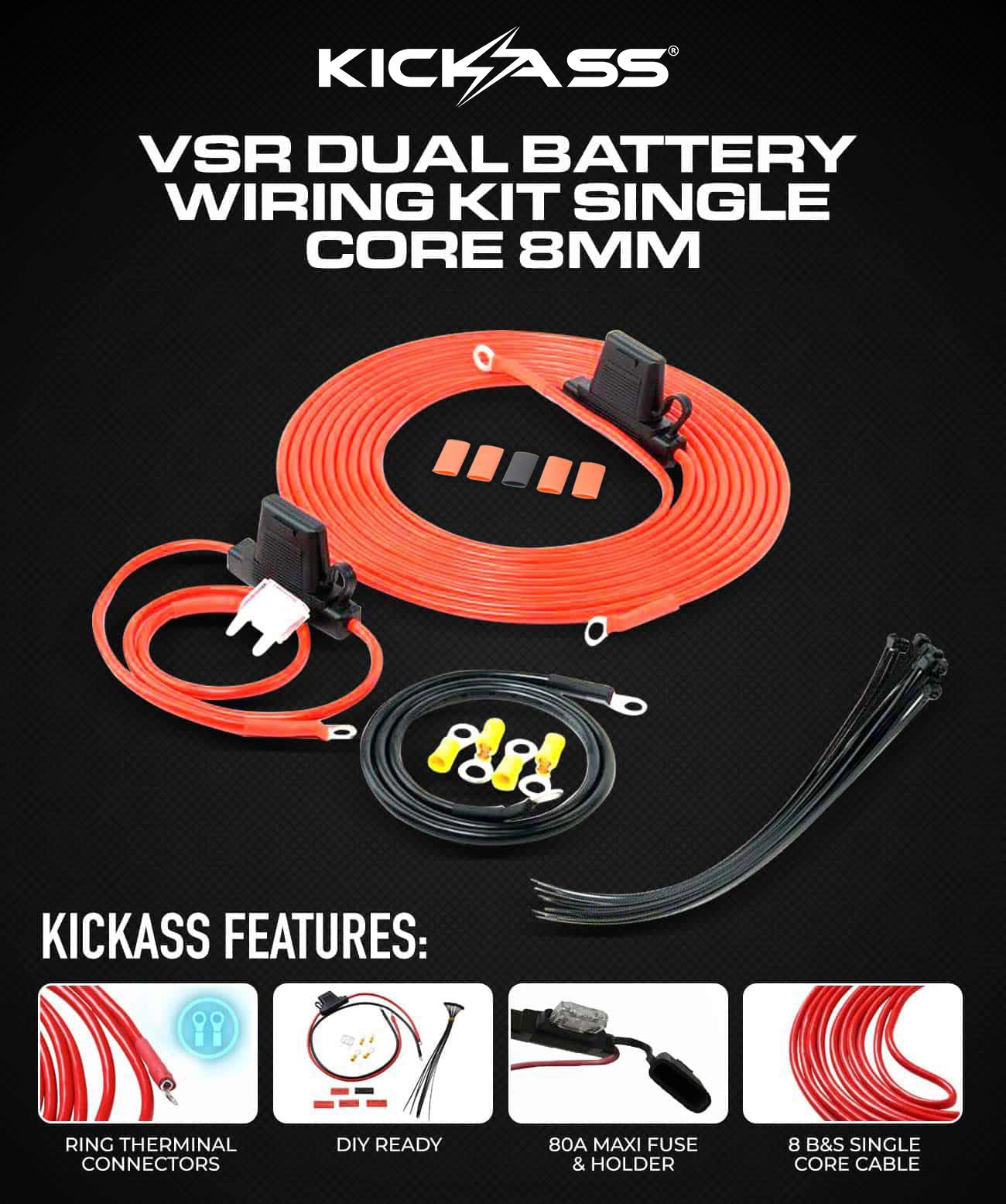 KADBWK8MMSC - KICKASS VSR Dual Battery Wiring Kit Single Core 8mm
