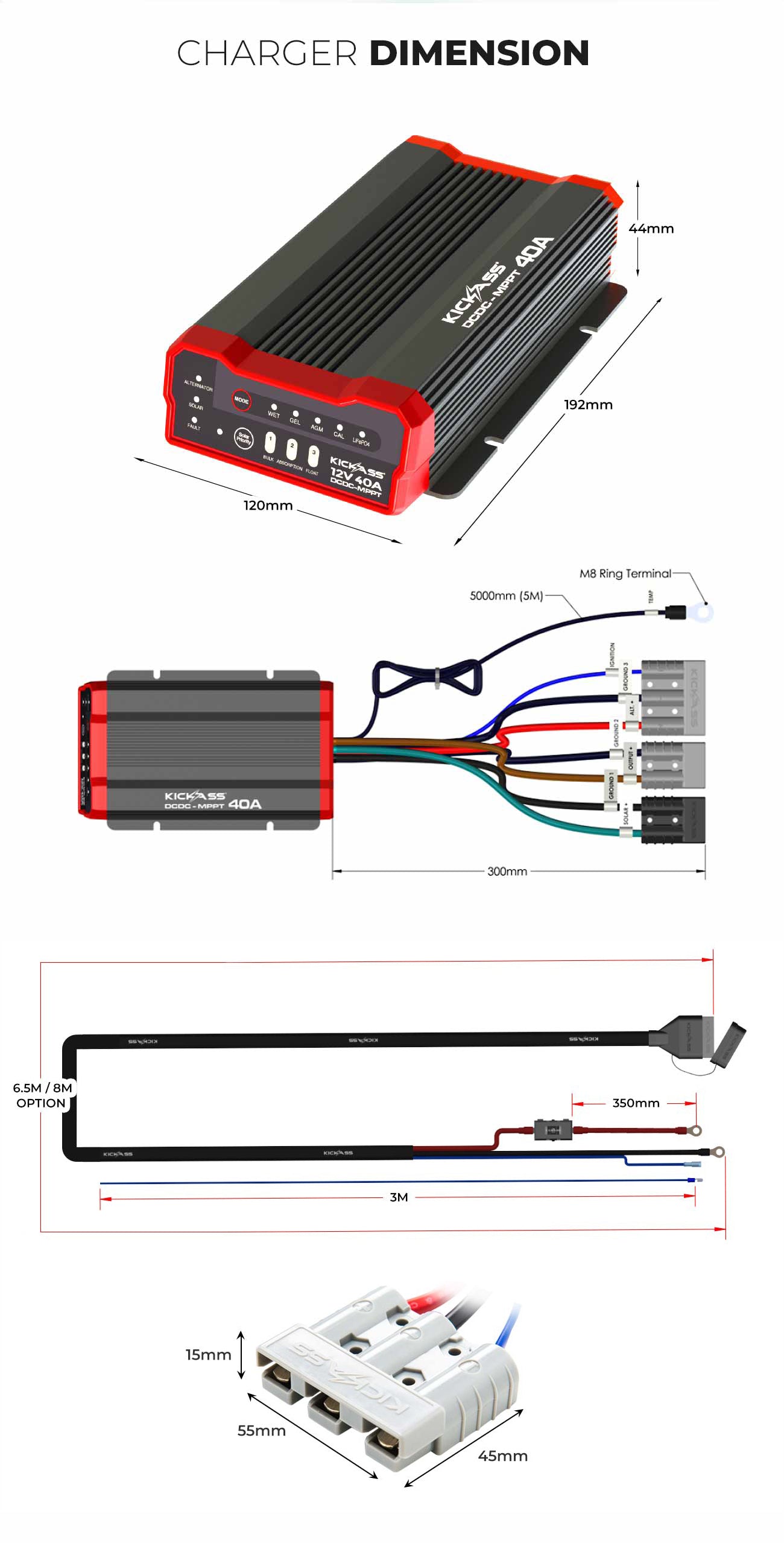 KickAss 40A DCDC Charger & 6.5M Heavy Duty DCDC Wiring Kit