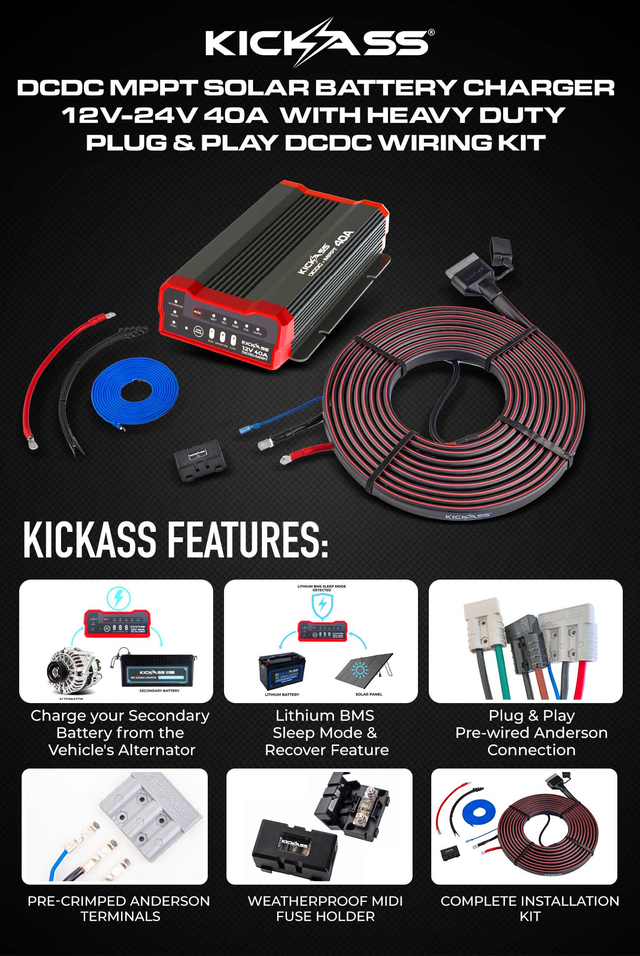 KickAss 40A DCDC Charger & 6.5M Heavy Duty DCDC Wiring Kit