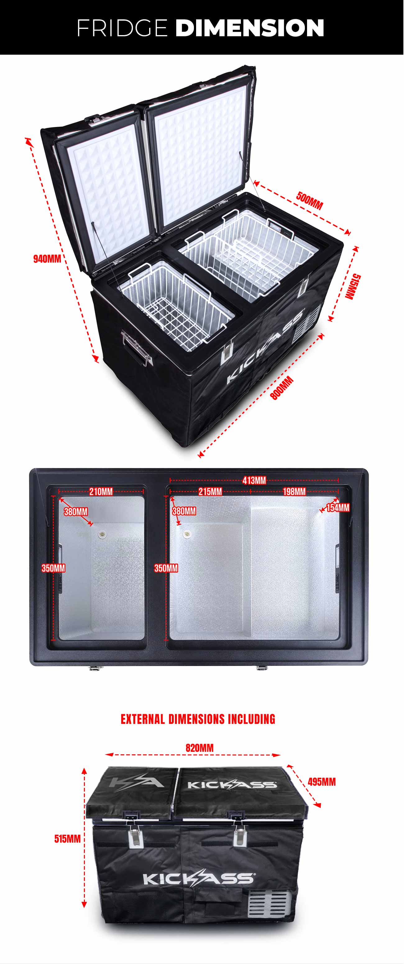 KAF-75DZ - KICKASS 75L Portable Camping Fridge Freezer Dual Zone