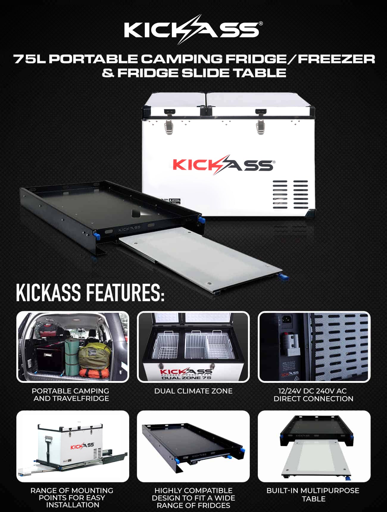 75L Portable Camping Fridge Freezer & Premium Fridge Slide Table Combo