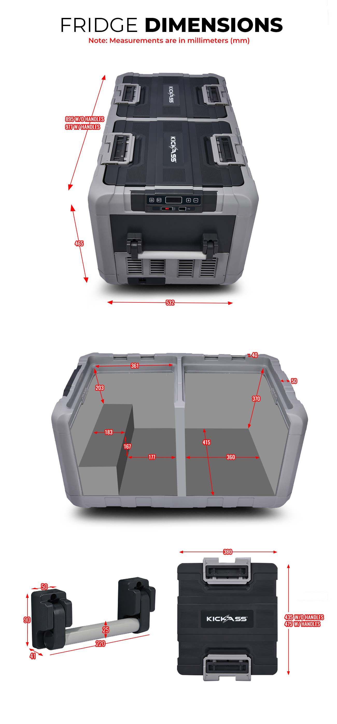 KAF-95DZ - KickAss Outback Series™ 95L Dual Zone Portable Fridge/Freezer