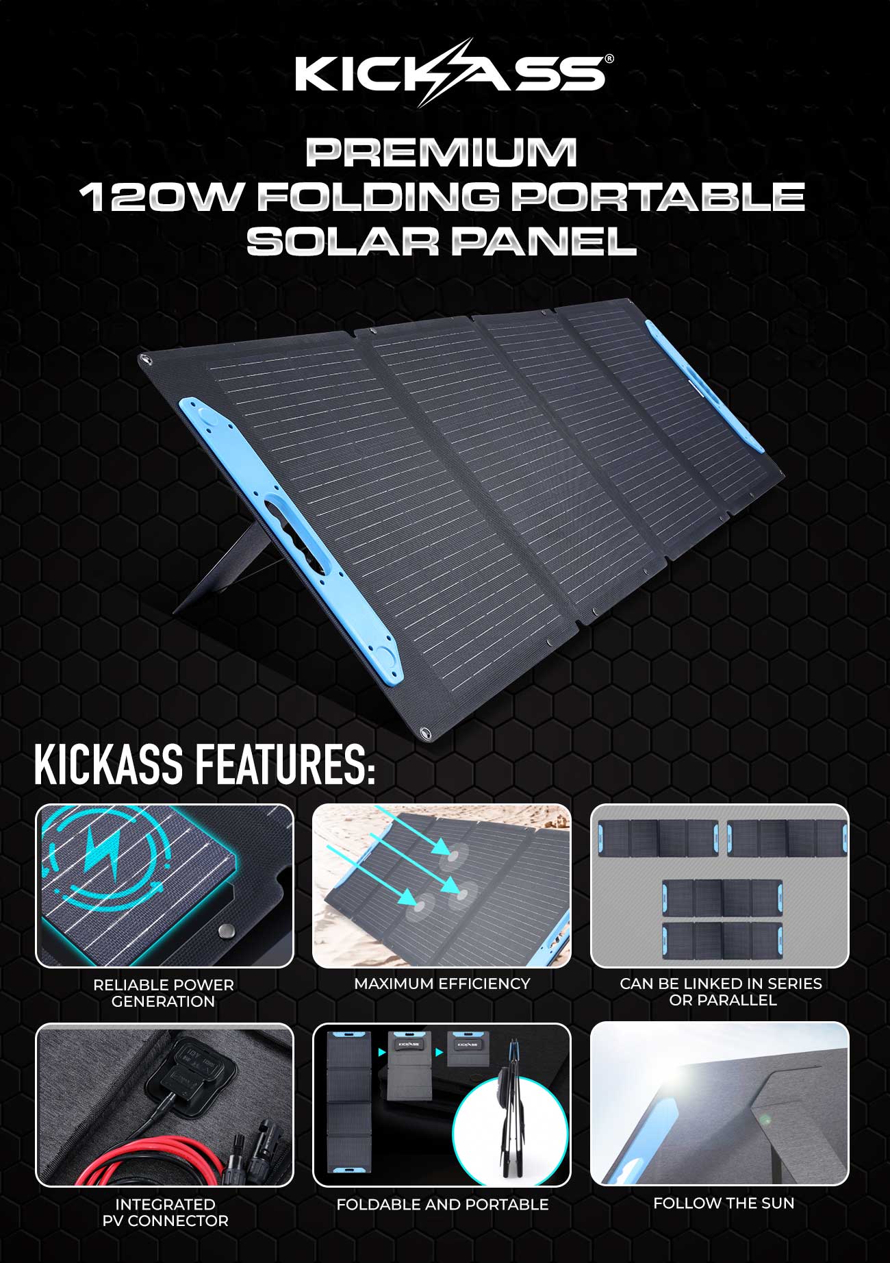 KickAss Premium 120W Folding Portable Solar Panel
