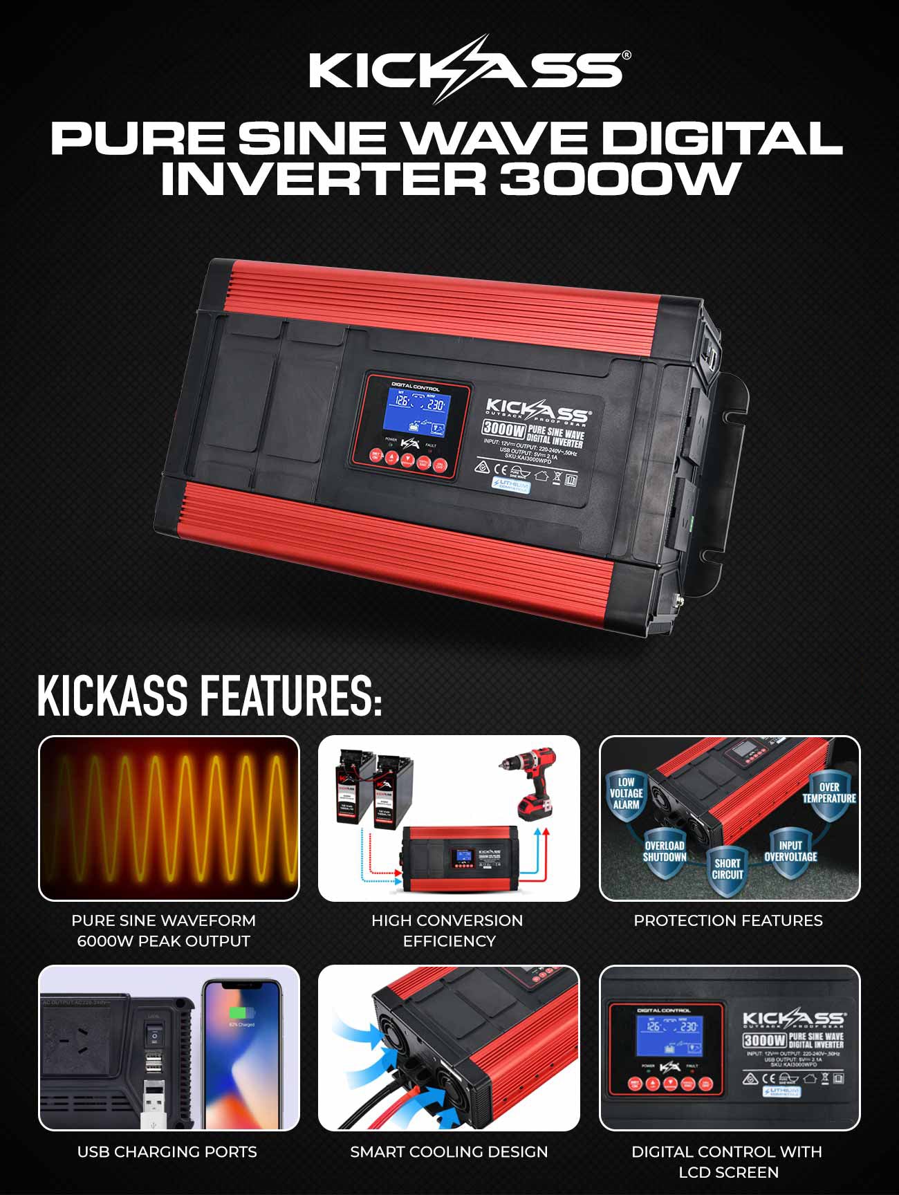 3000W Pure Sine Wave Digital Inverter