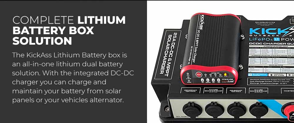 KickAss Portable Lithium Battery Box Power Station With 25A MPPT DC-DC Charger & 120Ah Lithium Battery Combo
