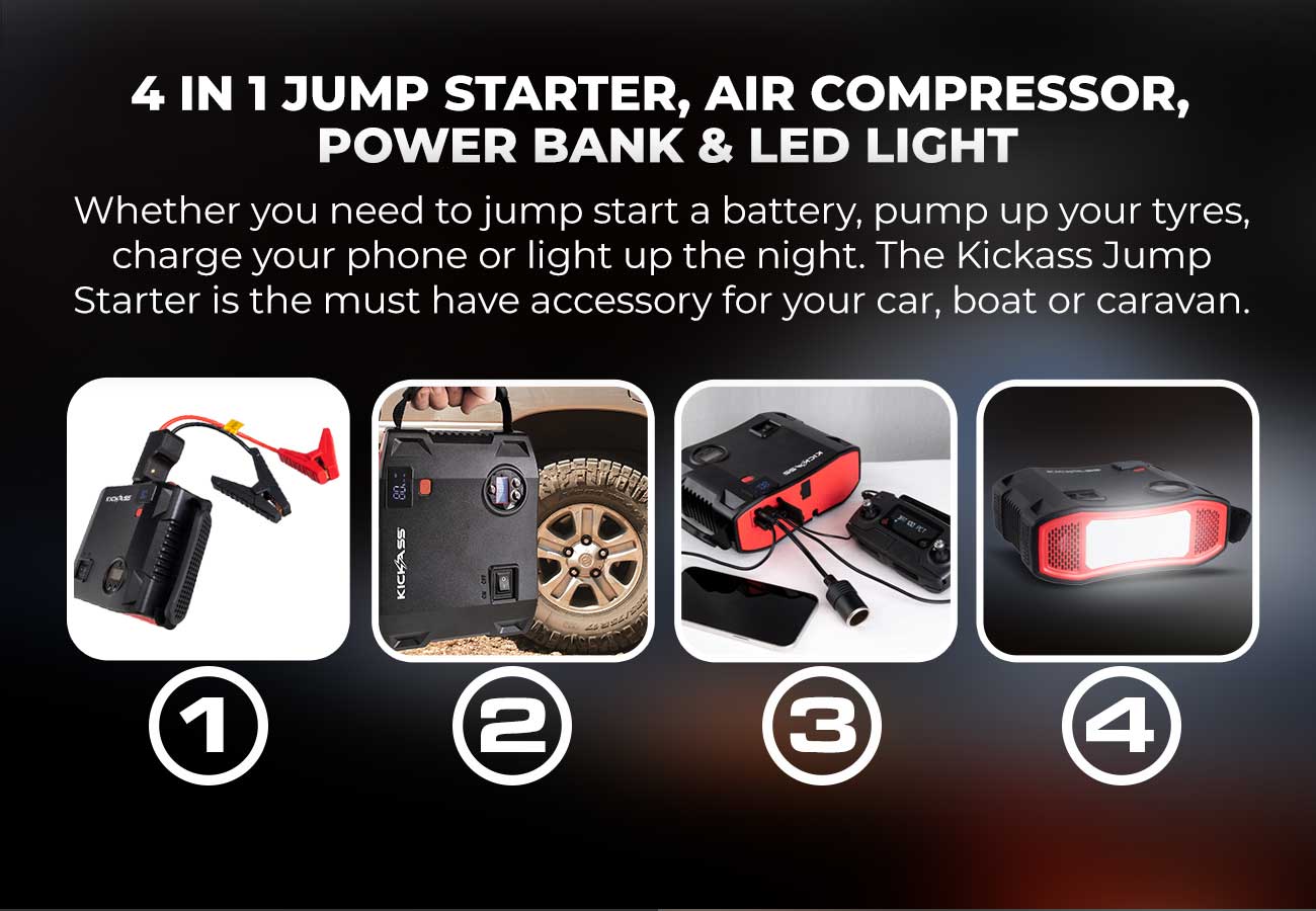 KickAss Portable Jump Starter with Air Compressor