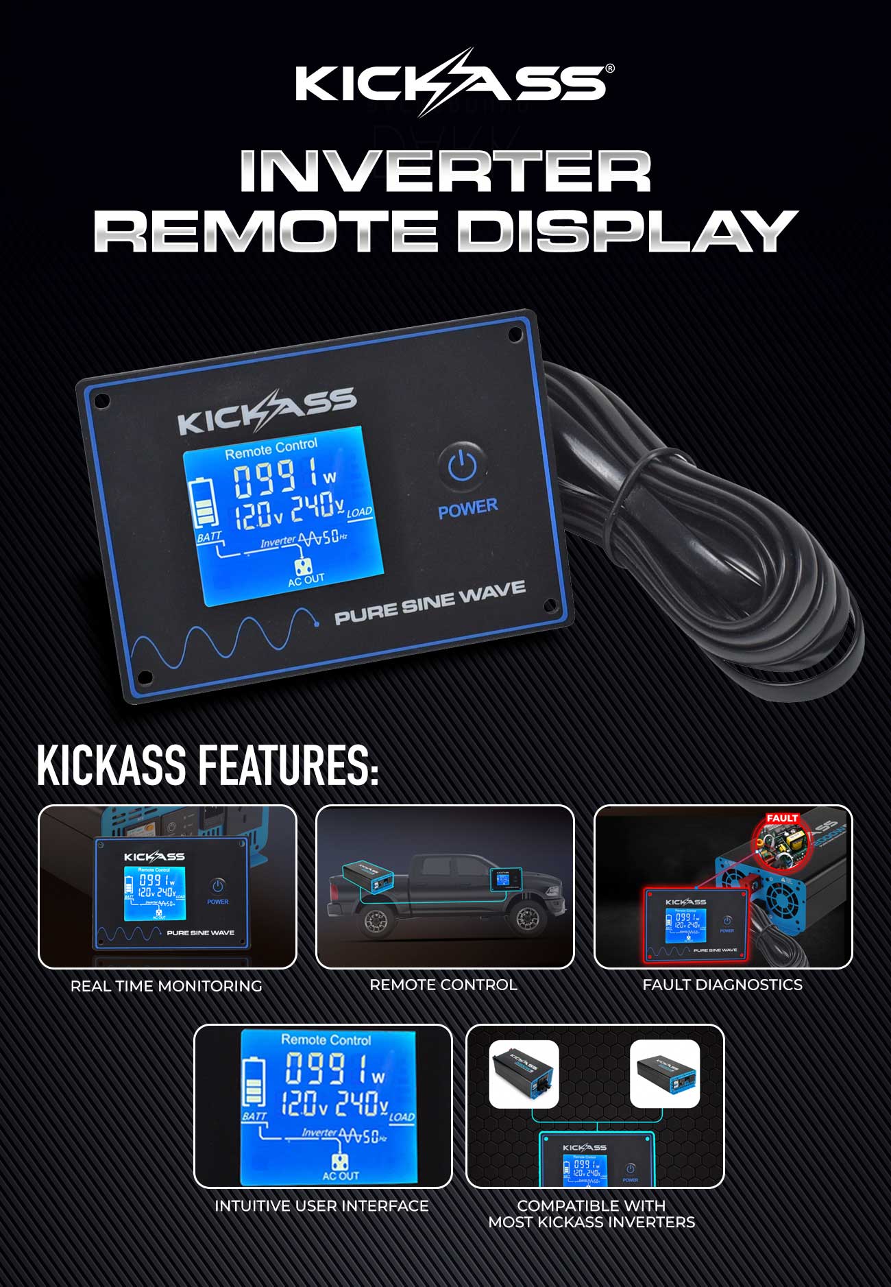 KickAss Pure Sine Wave Inverter Remote Display Panel