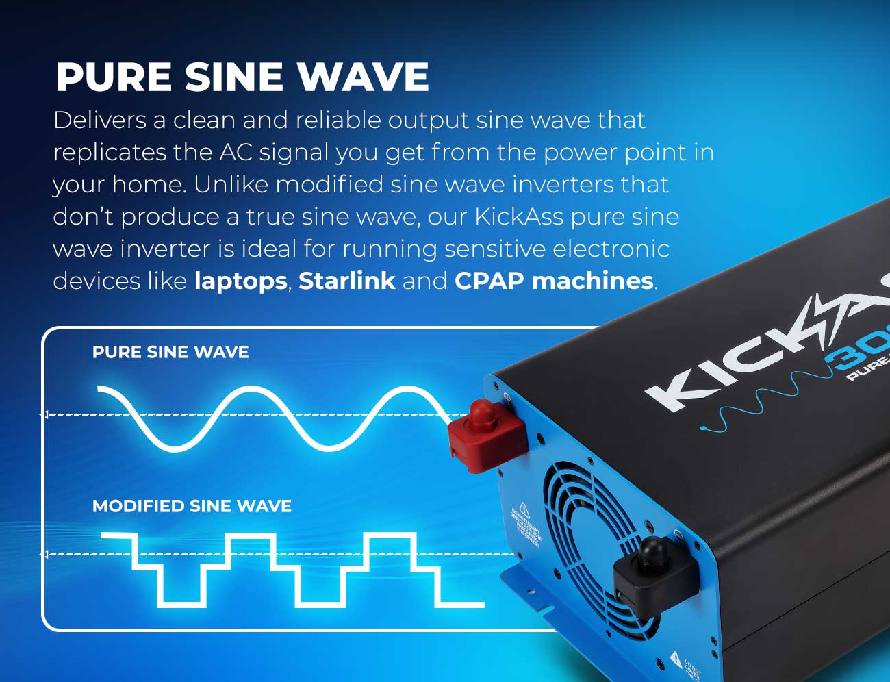 KickAss 2000W 12v to 240v Inverter Pure Sine Wave