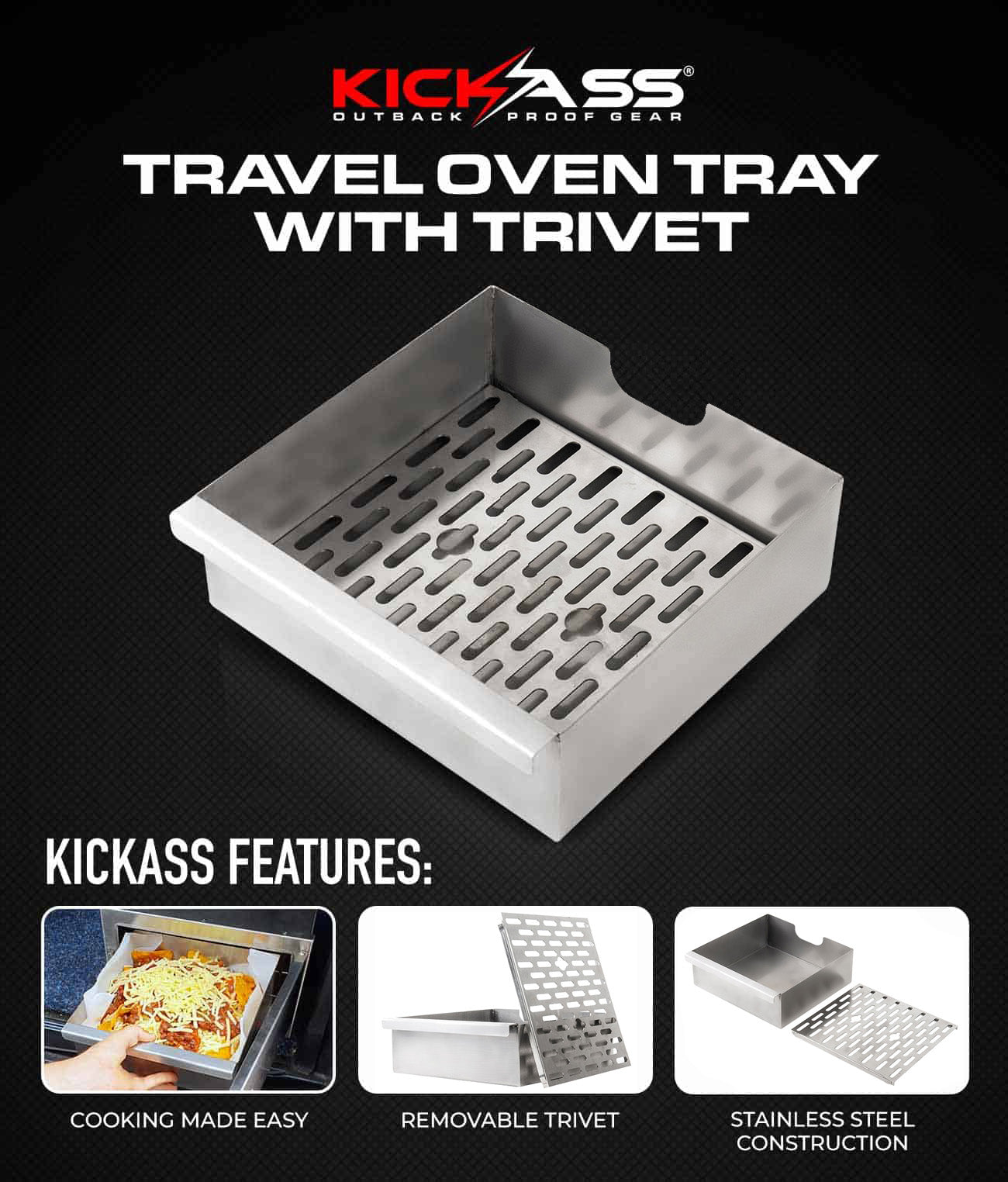 KATRAVELO12TRAY - KickAss Travel Oven Tray with Trivet 