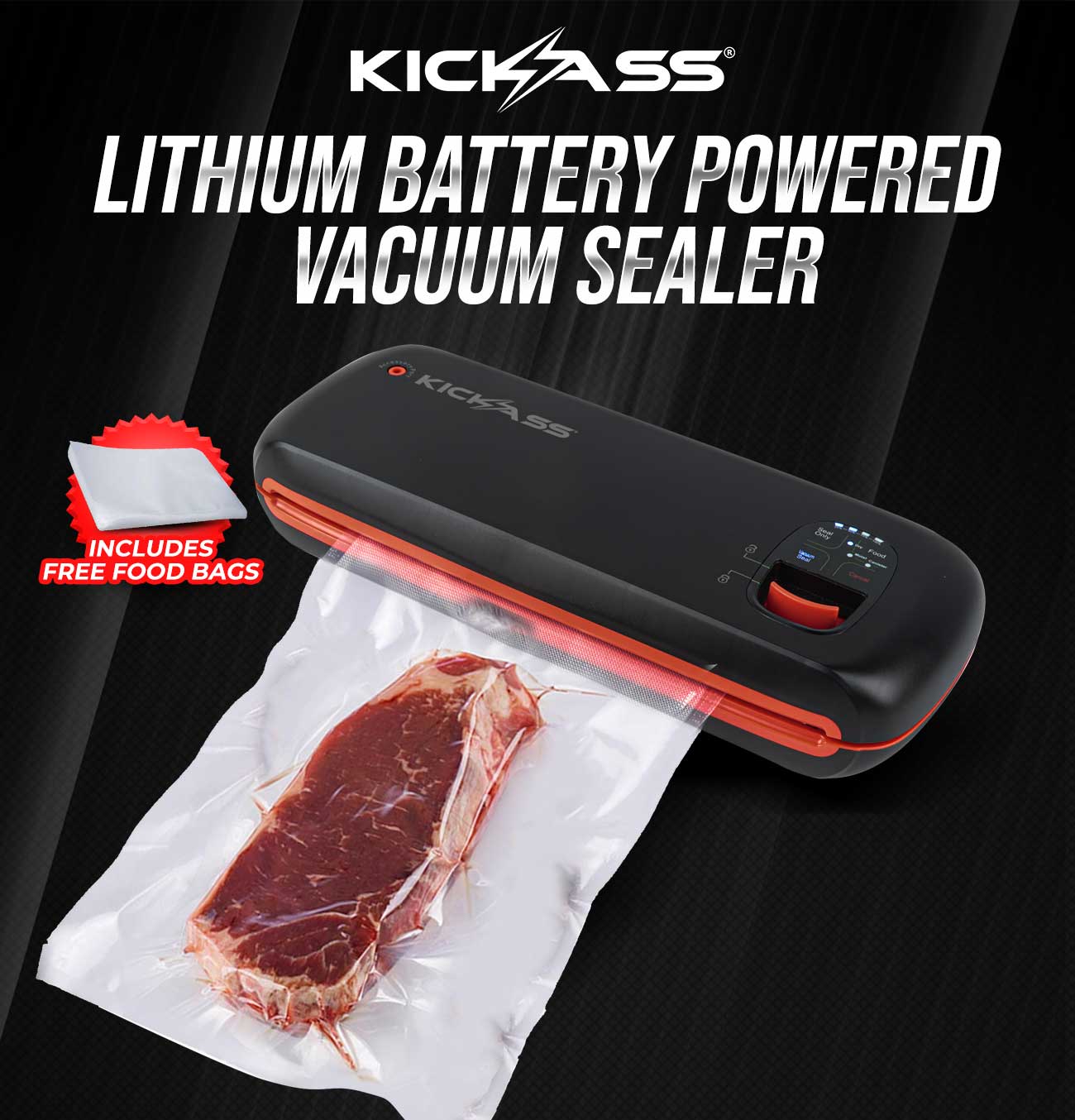 KickAss Lithium Vacuum Food Sealer Wet & Dry 12V 240V