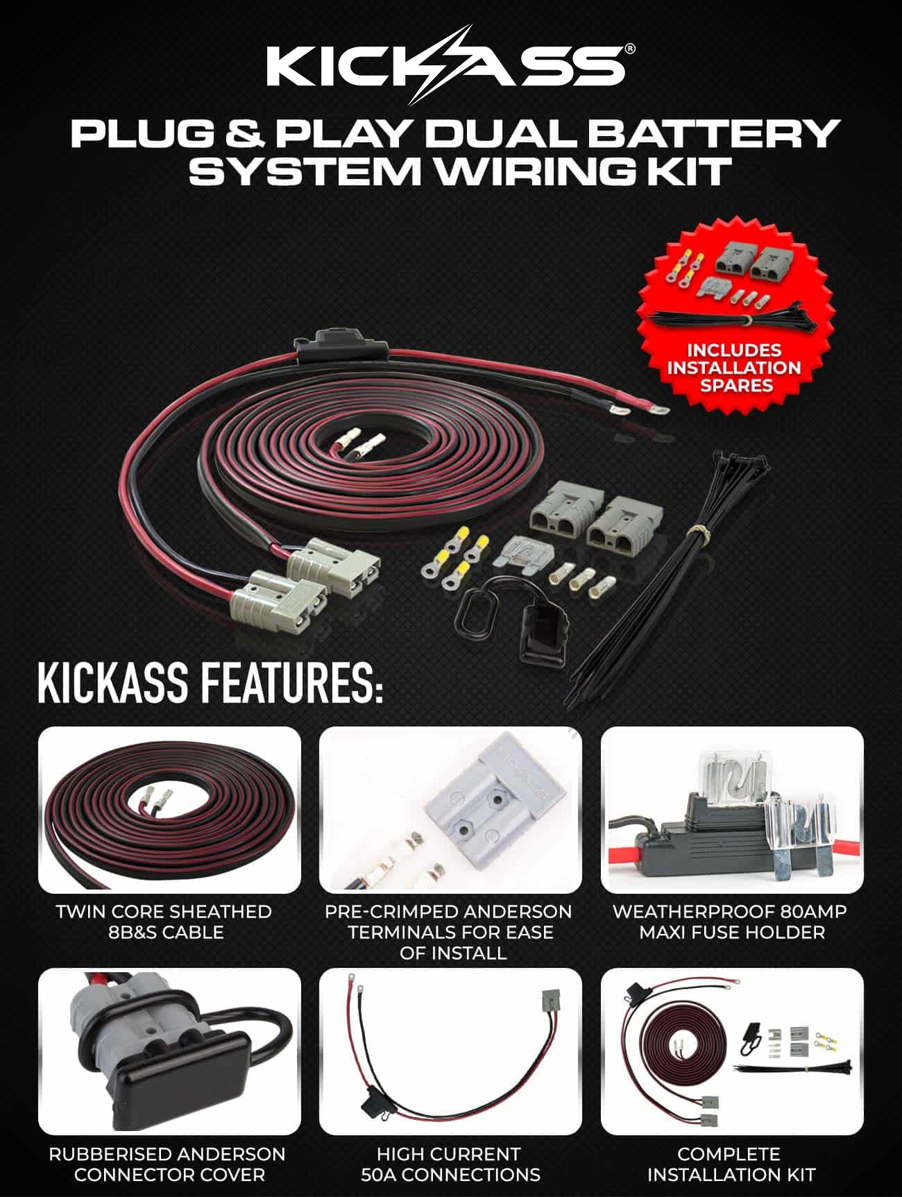 KADBWK8MMPP - KICKASS Plug & Play Dual Battery System Wiring Kit