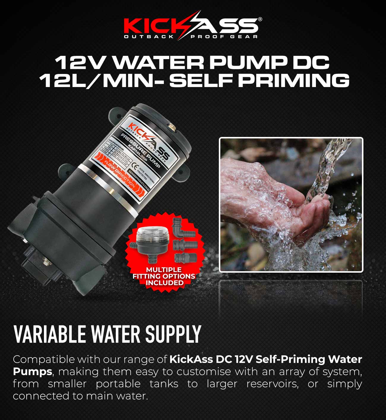 KAHWSGAS8_6 - KICKASS Instant Gas Hot Water System with 12V 12L/min Water Pump