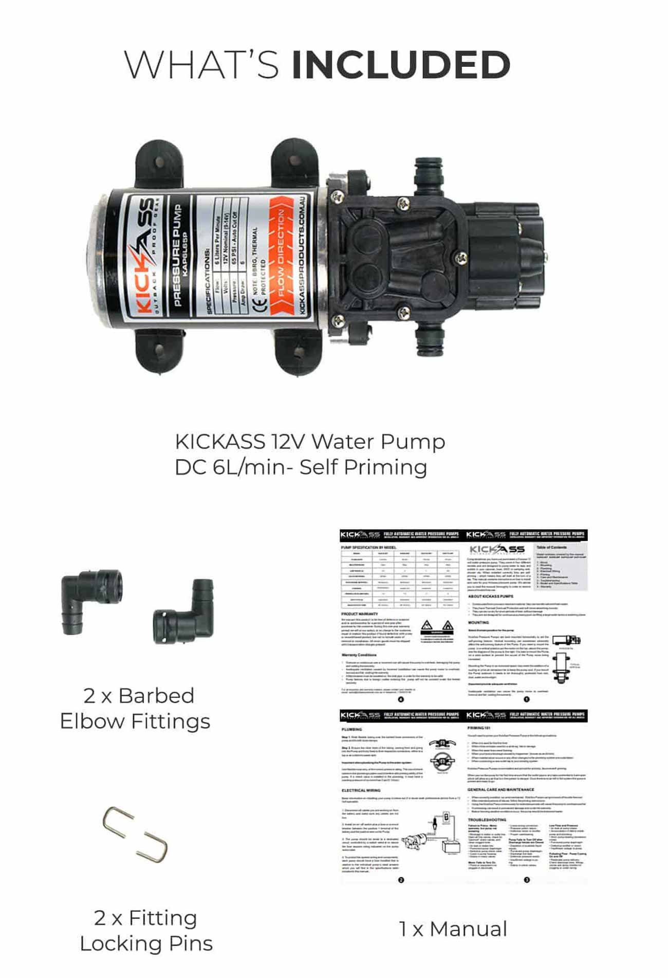 NS-KAP6L65P - KICKASS 12V Water Pump DC 6L/min- Self Priming