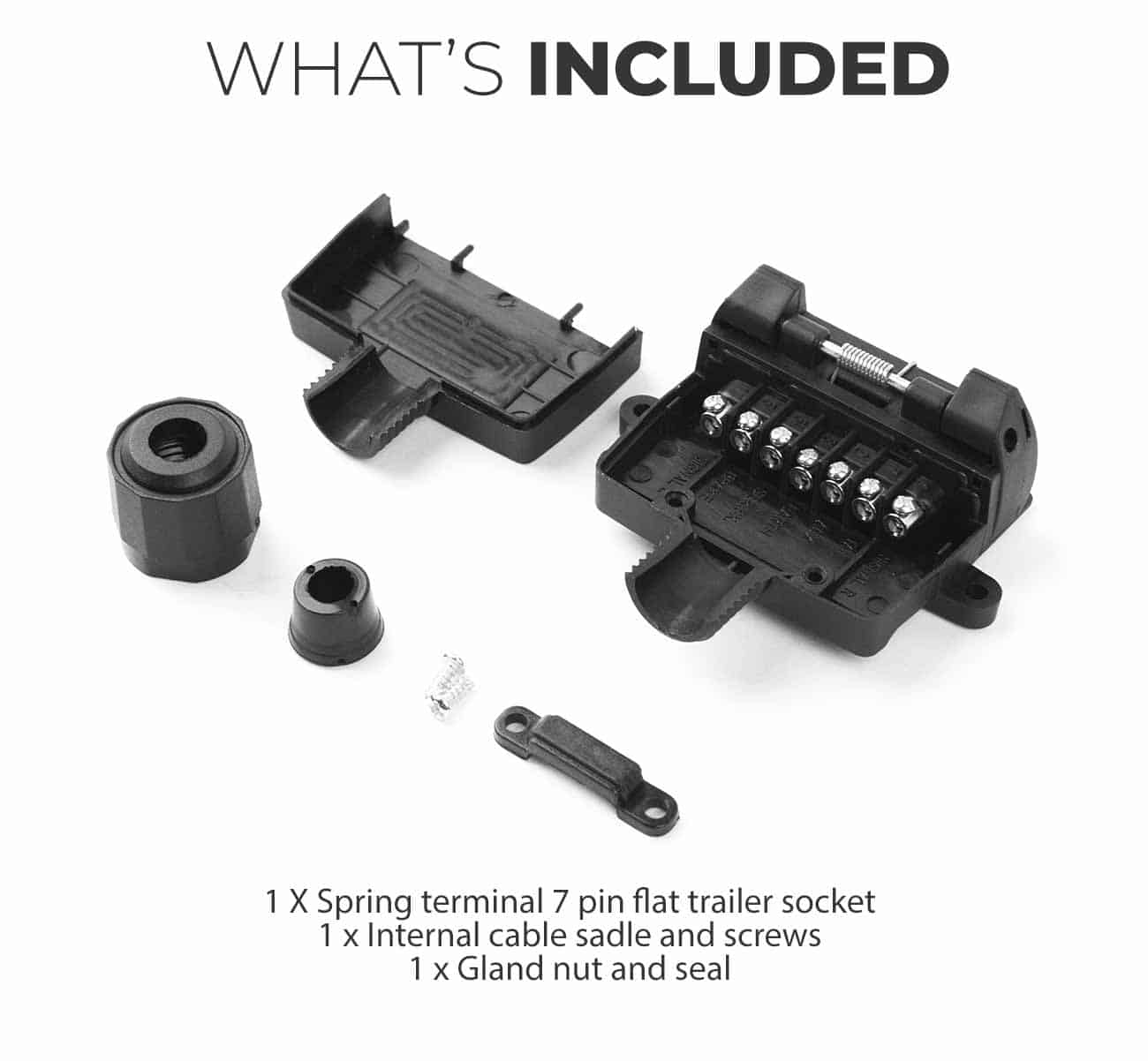 TV7SFS - 7 Pin Flat Trailer Plug With Secure Connect Spring Contacts