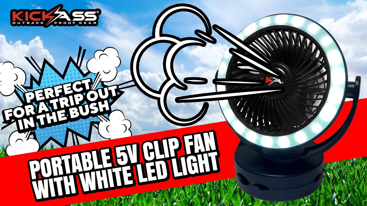 Watch Video of KickAss Portable 5V Clip Fan with White LED Light