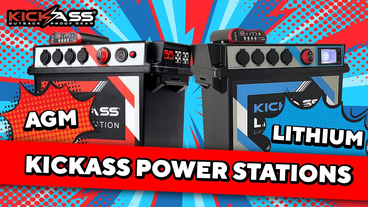 Watch Video of KickAss Portable Lithium Battery Box Power Station With 25A MPPT DC-DC Charger & 120Ah Lithium Battery Combo