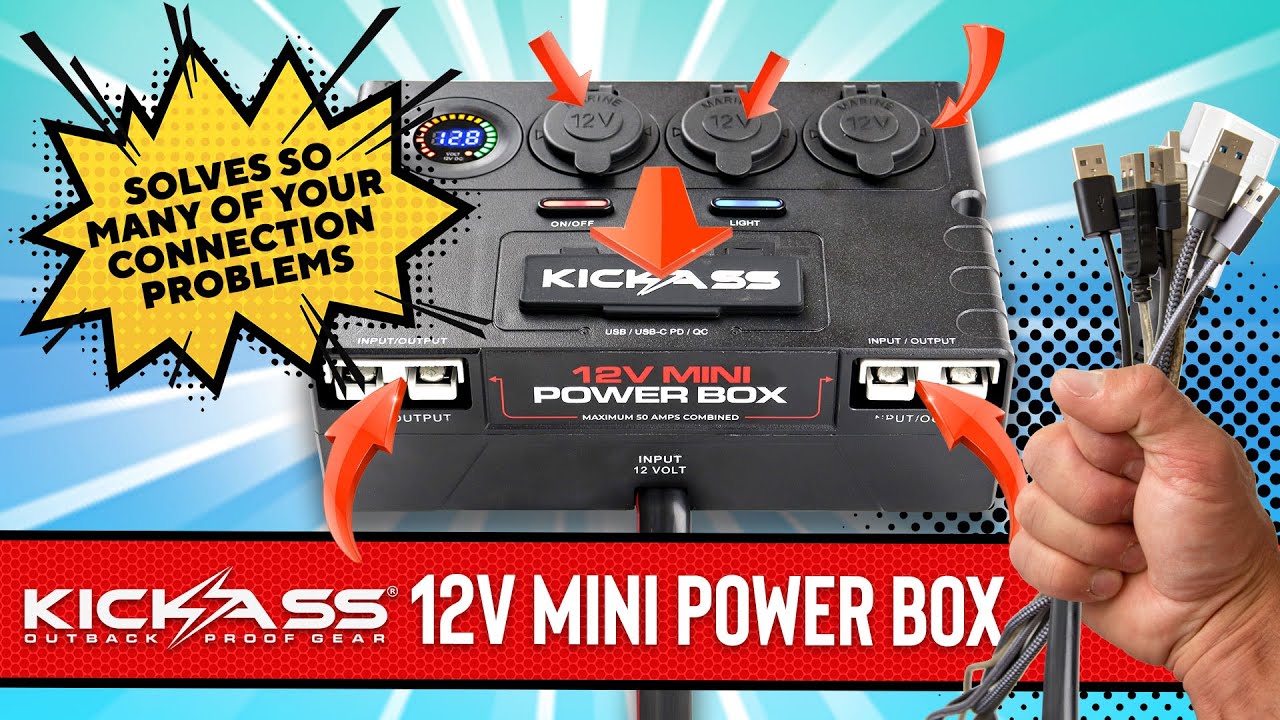 Watch Video of KickAss Mini 12V Control Box - 2 x Anderson, 6 x USB & 3 x Cig Sockets