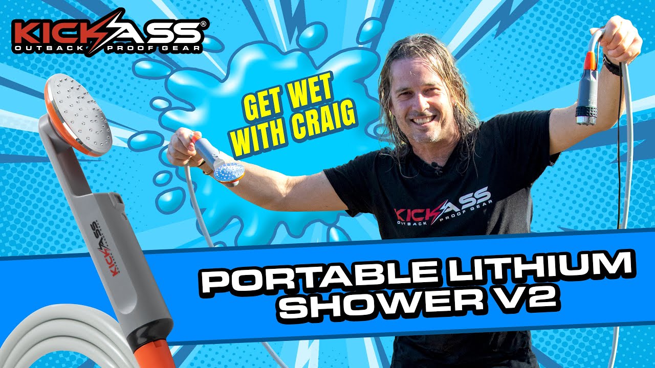 Watch Video of KickAss Portable Camping Shower with Lithium Battery