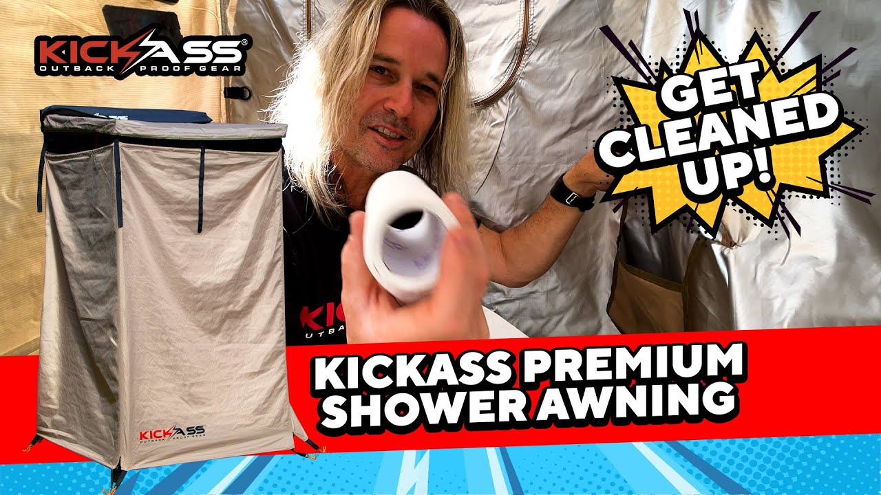 Watch Video of KickAss Premium Shower Awning with Roof
