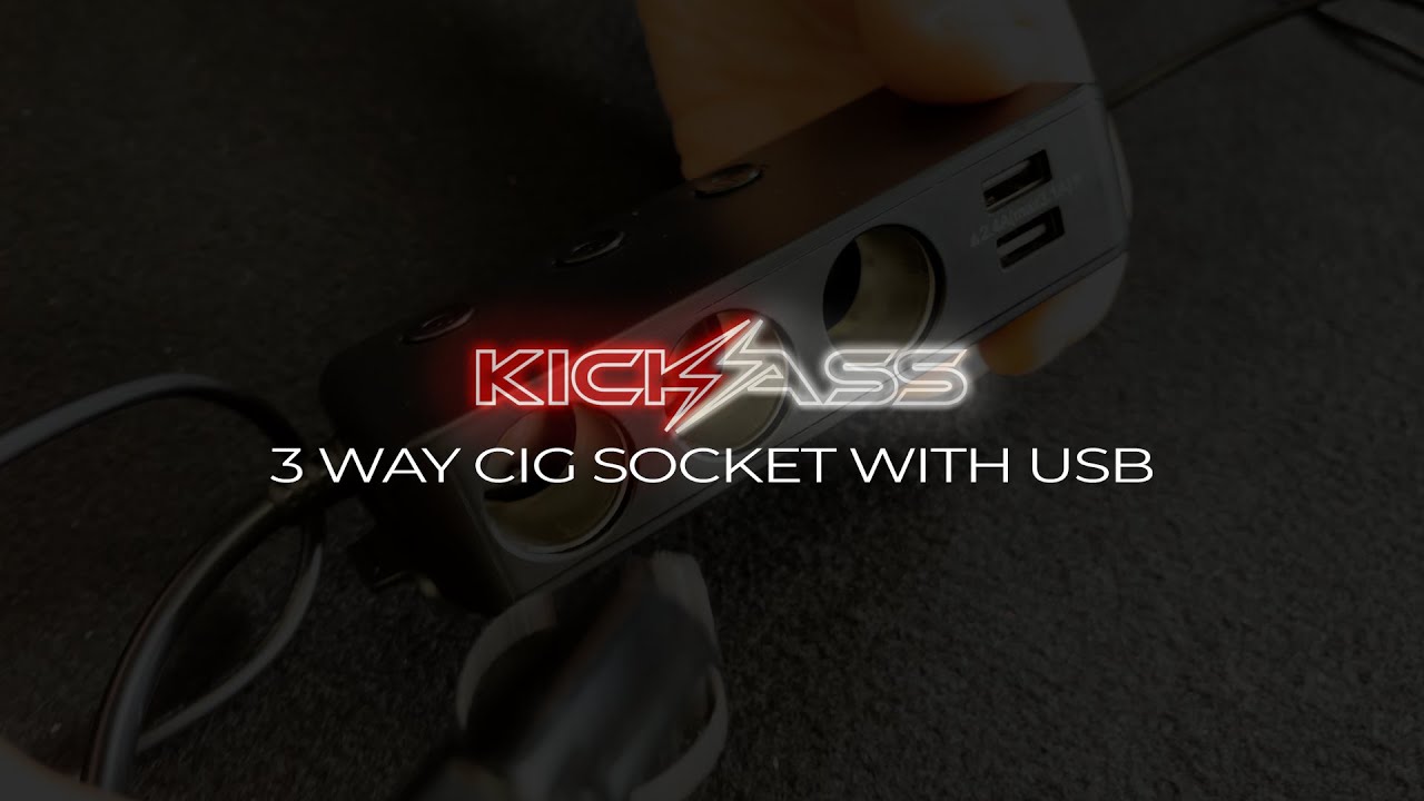 Watch Video of KickAss 3 Way Cigarette Socket Splitter with USB Ports