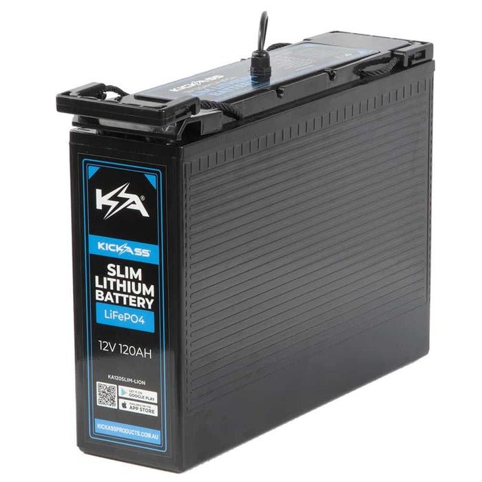 KickAss 12V 120Ah Smart Slimline Lithium Deep Cycle Battery LiFeP04 - KickAss Products product image