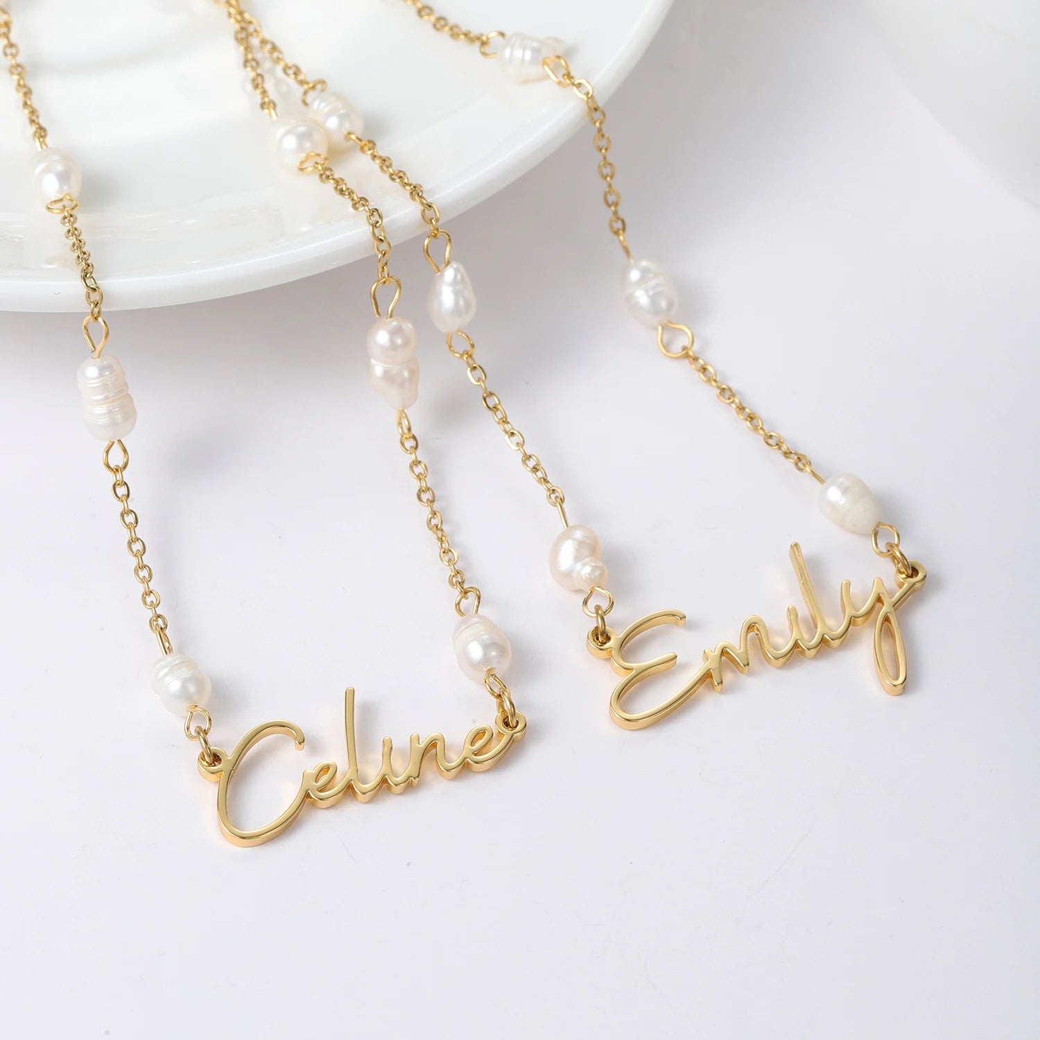 Pearl Beaded Chain Name Necklace