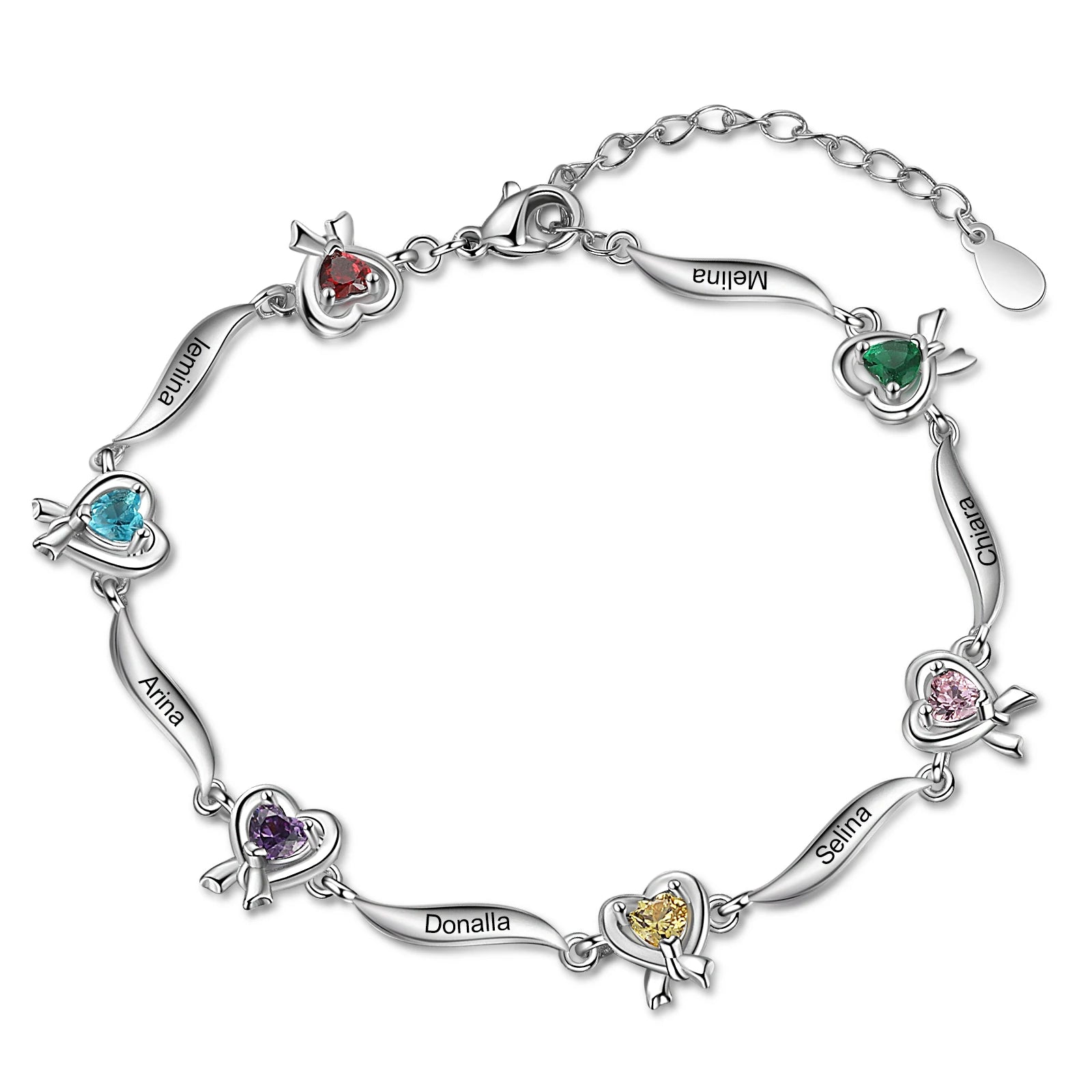 Multi-Heart Knot Birthstone Bracelet 1-6 Names