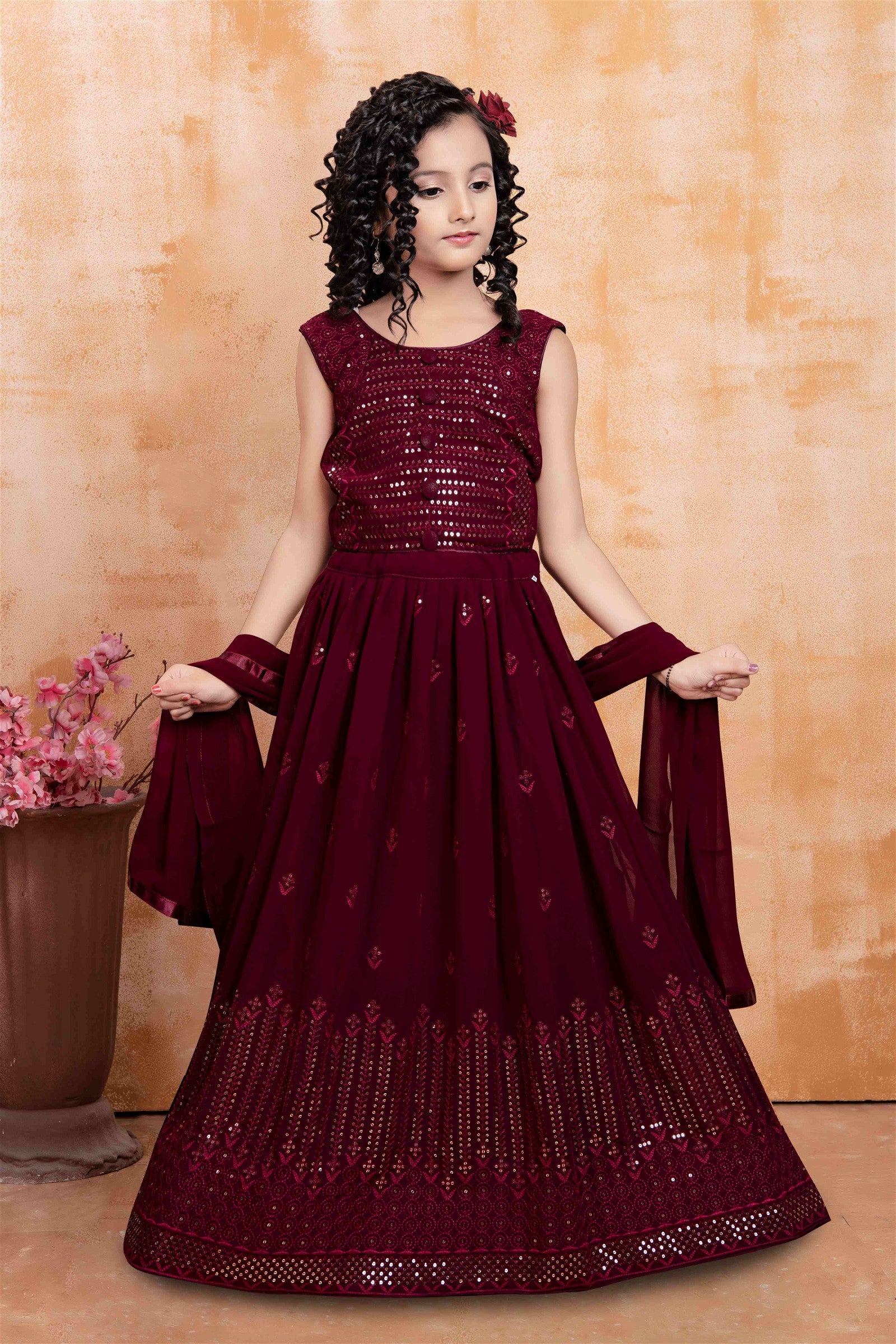 Buy Purple Net Party Wear Embroidery Work Kids Lehenga Choli Online From  Wholesale Salwar.