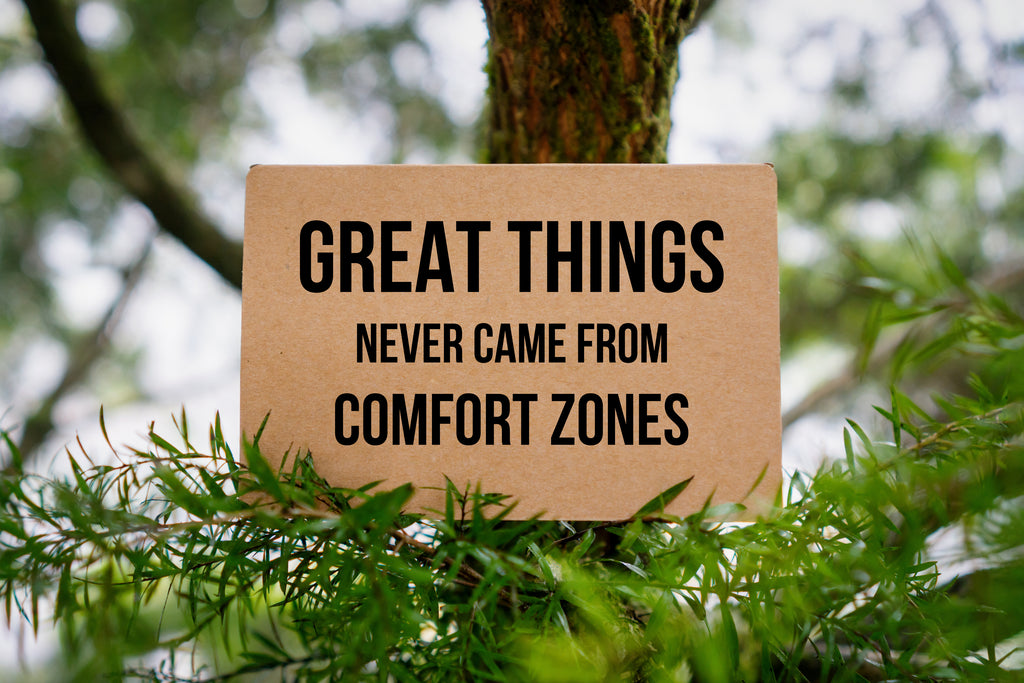 Great things never came from comfort zones sign.