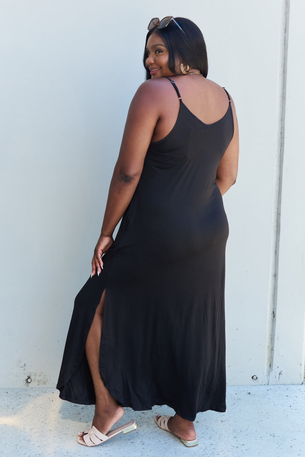 Casual Dress, Ninexis Good Energy Full Size Cami Side Slit Maxi Dress in Black