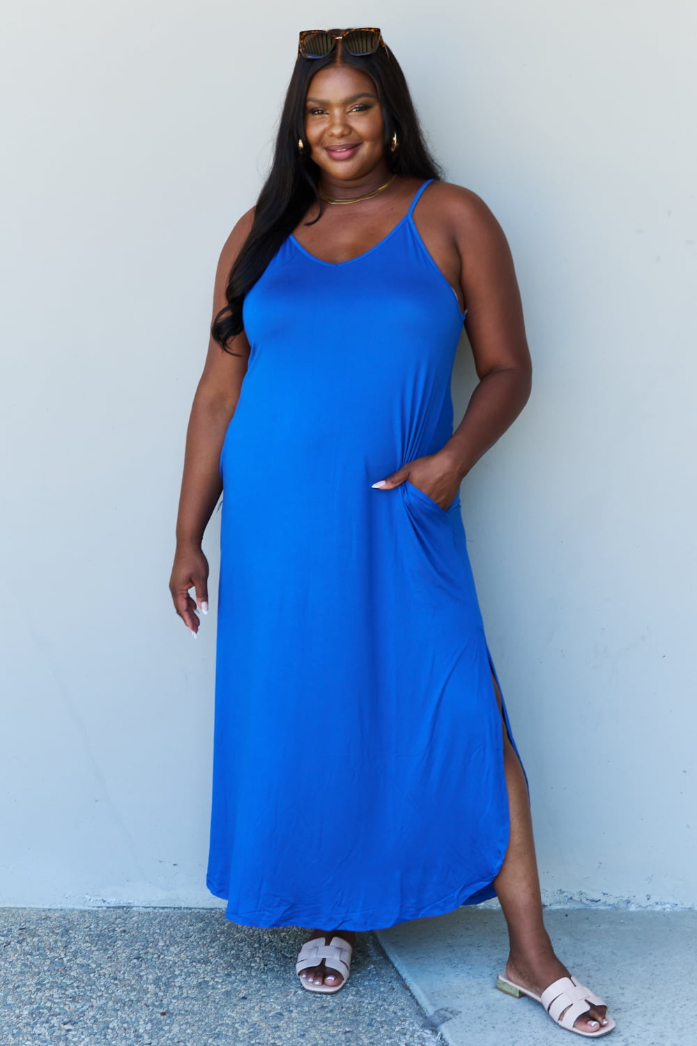 Casual Cami Side Slit Maxi Dress in Royal Blue