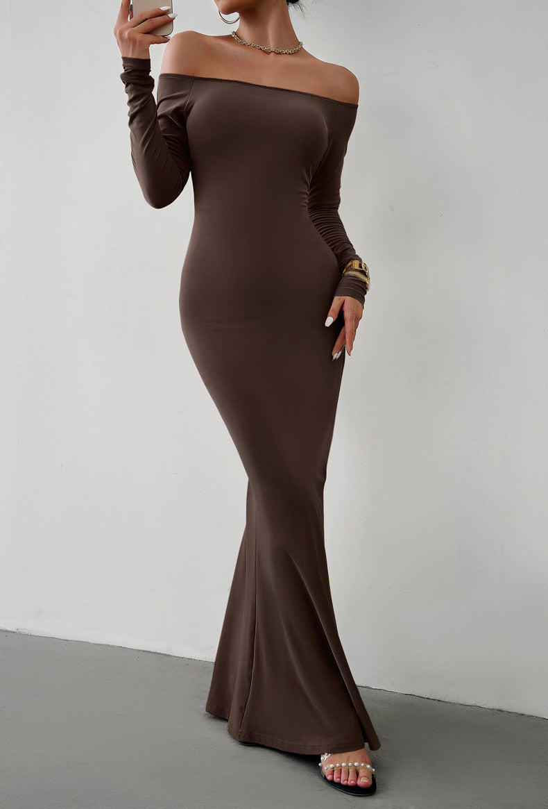 Off-Shoulder Long Sleeve Casual Maxi Dress